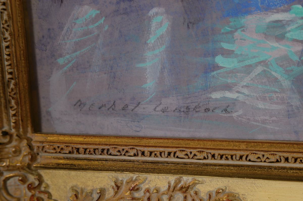 Detail a: Adolf Merkel-Langkoch, geb. 1900 in Schwetzingen, wohl Winteransicht des Schwetzinger Schloßparks, Gouache/Papier, li. u. signiert, ca. 42 x 45 cm, ...