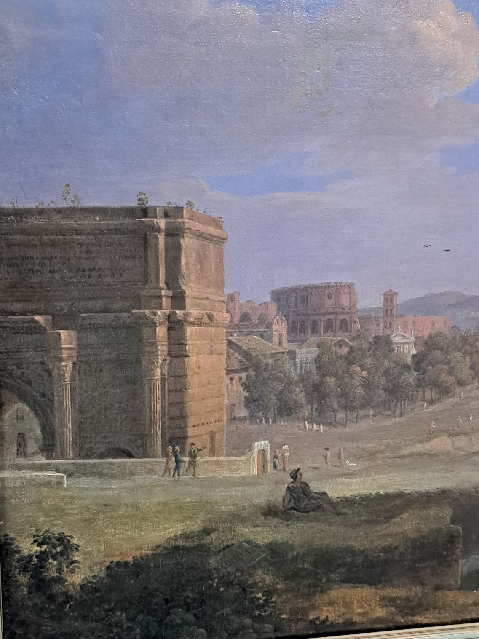 Detail a: Dietrich Wilhelm Lindau, 1799 Dresden-1862 Rom, Ruinenlandschaft in Rom, feine detailreiche Malerei, gekonnte Wiedergabe der Atmosphäre, Öl/Lwd, ...