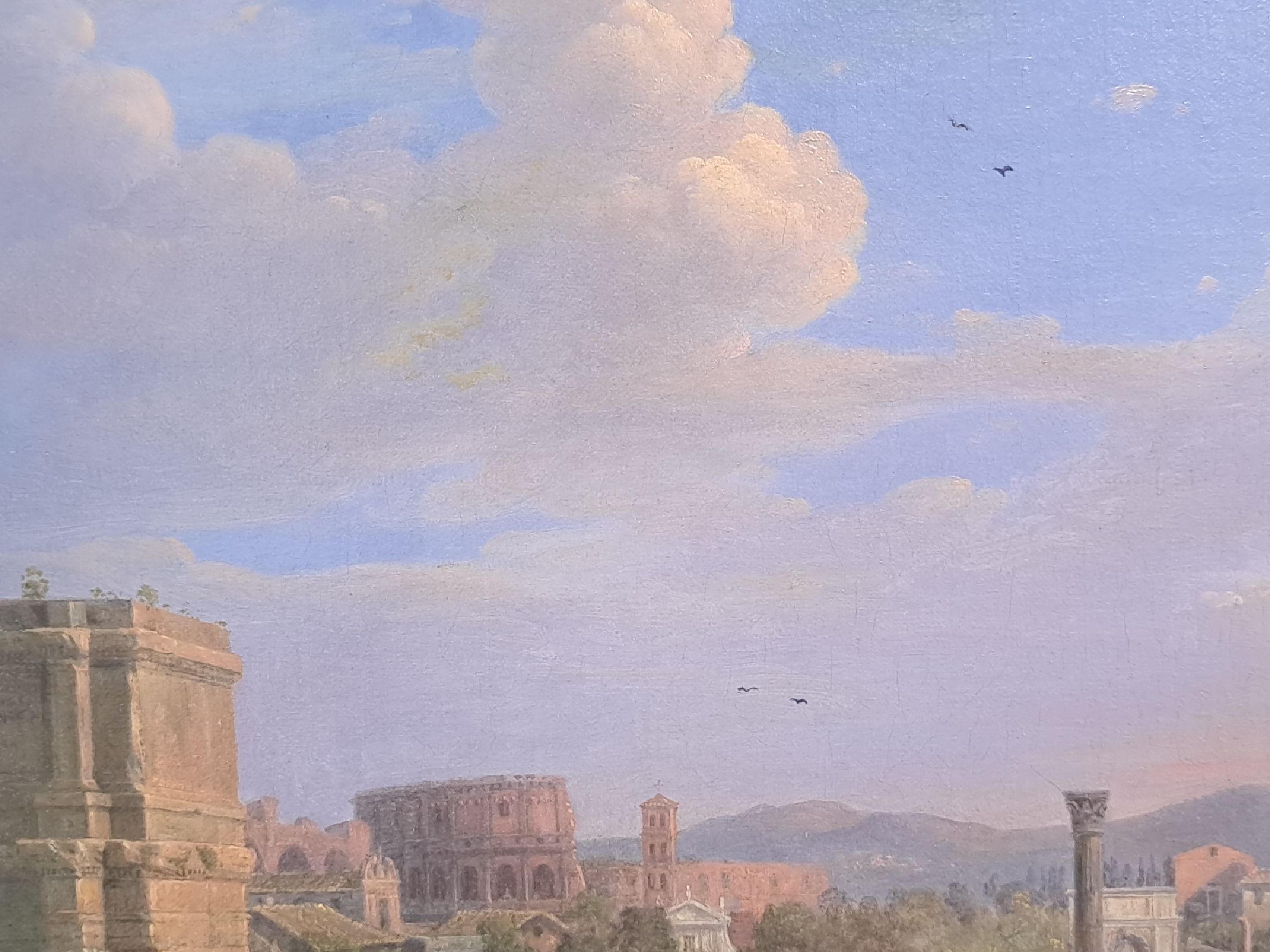 Detail d: Dietrich Wilhelm Lindau, 1799 Dresden-1862 Rom, Ruinenlandschaft in Rom, feine detailreiche Malerei, gekonnte Wiedergabe der Atmosphäre, Öl/Lwd, ...
