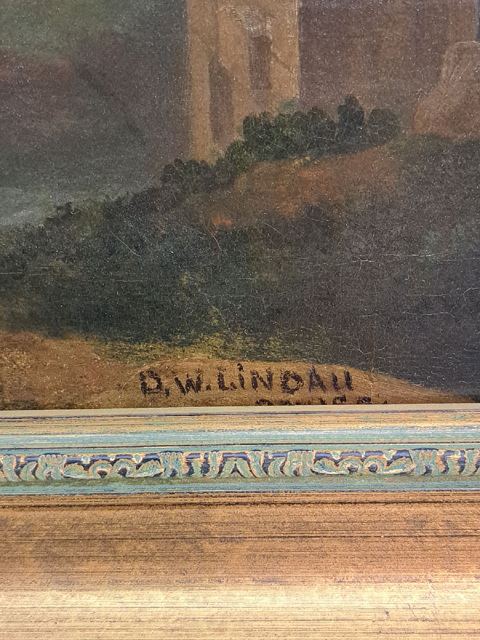 Detail e: Dietrich Wilhelm Lindau, 1799 Dresden-1862 Rom, Ruinenlandschaft in Rom, feine detailreiche Malerei, gekonnte Wiedergabe der Atmosphäre, Öl/Lwd, ...