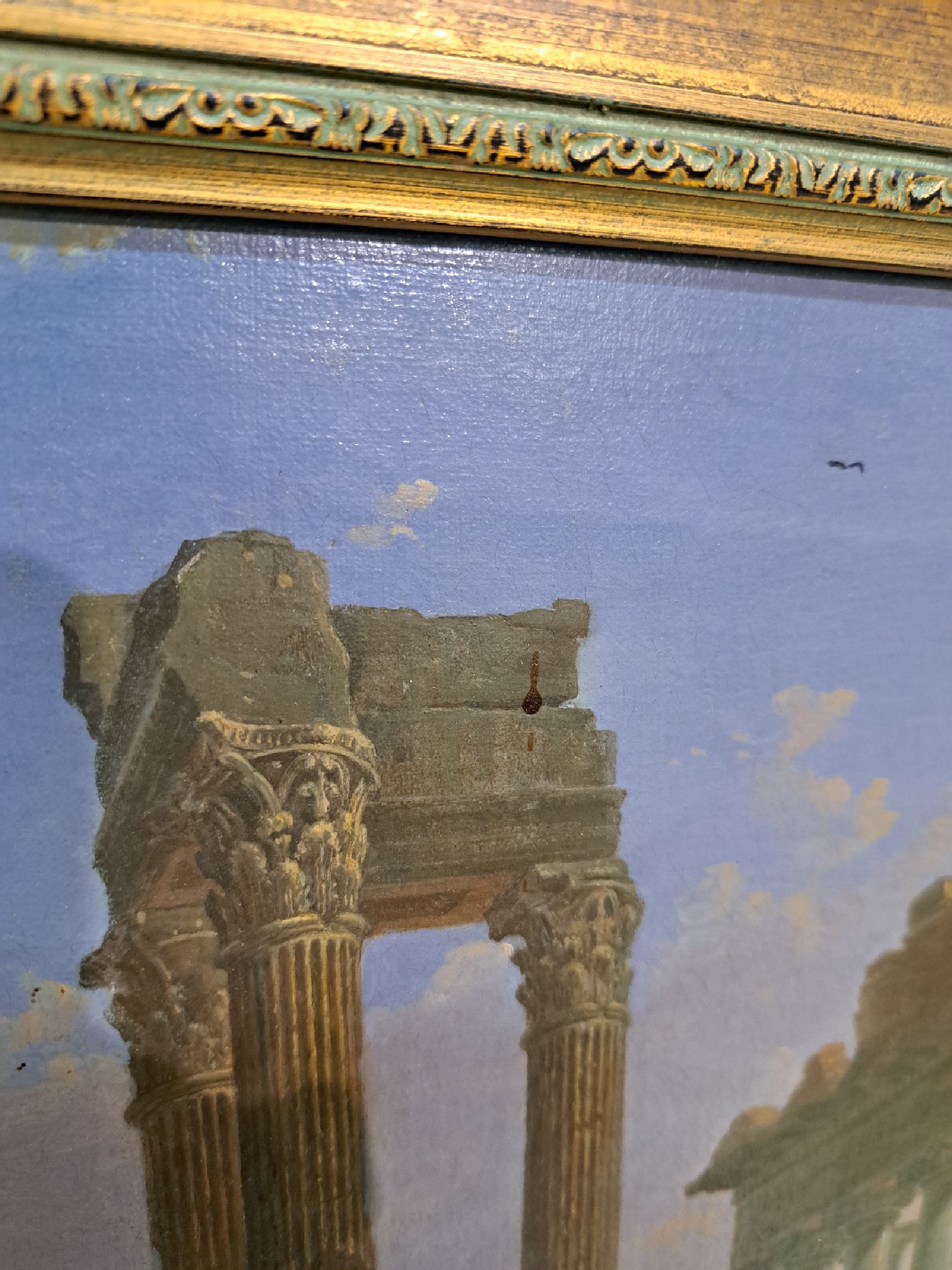 Detail g: Dietrich Wilhelm Lindau, 1799 Dresden-1862 Rom, Ruinenlandschaft in Rom, feine detailreiche Malerei, gekonnte Wiedergabe der Atmosphäre, Öl/Lwd, ...