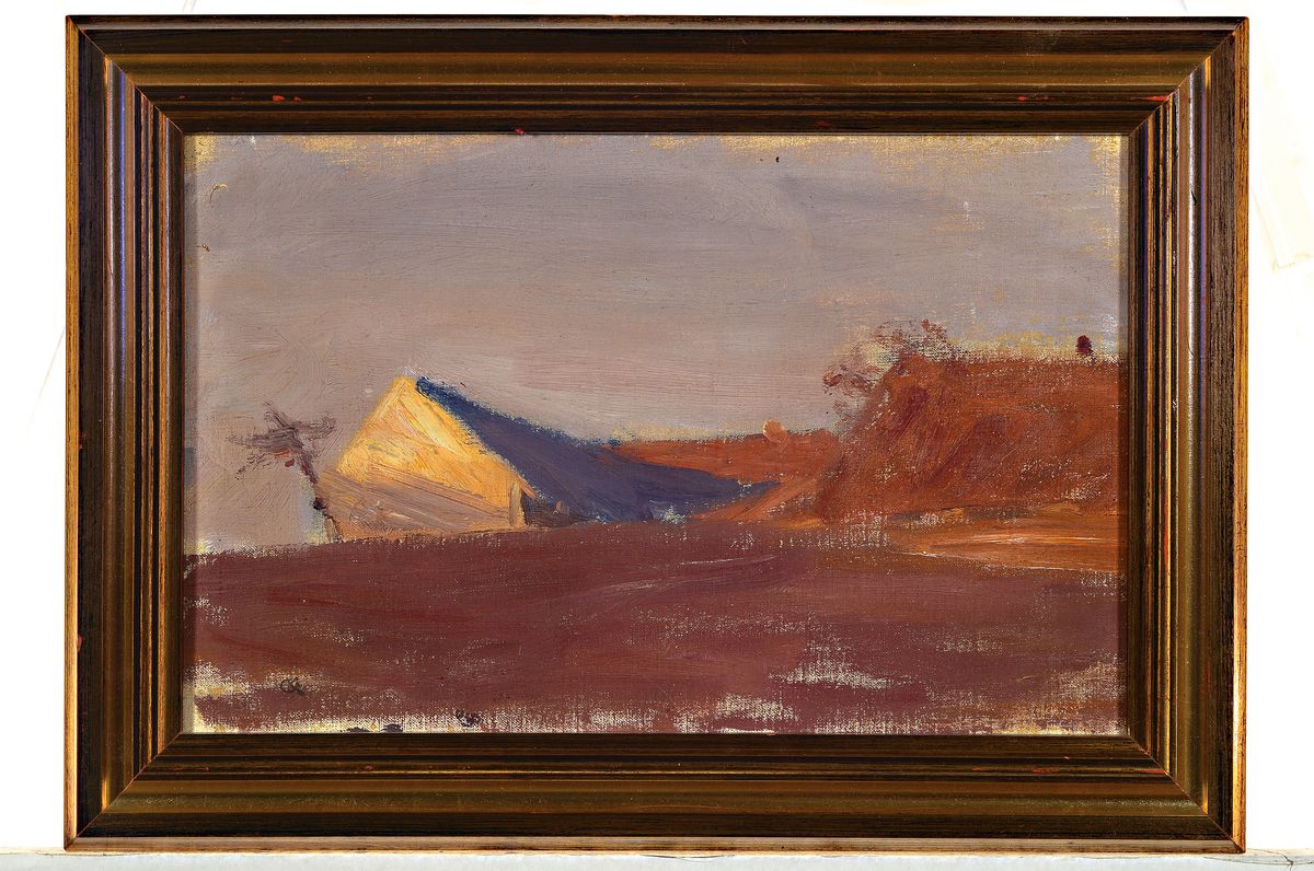 Detail l: Gustav Kampmann, 1859 Boppard-1917 Bad Godesberg, 2 Arbeiten: 1) Kopfweiden am Bachlauf, Öl/Malkarton, links unten monogrammiert G.K., ca. 43x28cm, ...