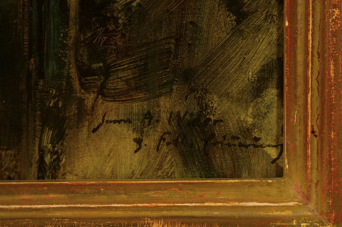 Detail a: Max Slevogt, 1868 Landshut - 1932 Leinsweiler , Sonnenuntergang, Blick auf die Münz von Neukastel aus, Öl/Malkarton, links unten signiert und ...