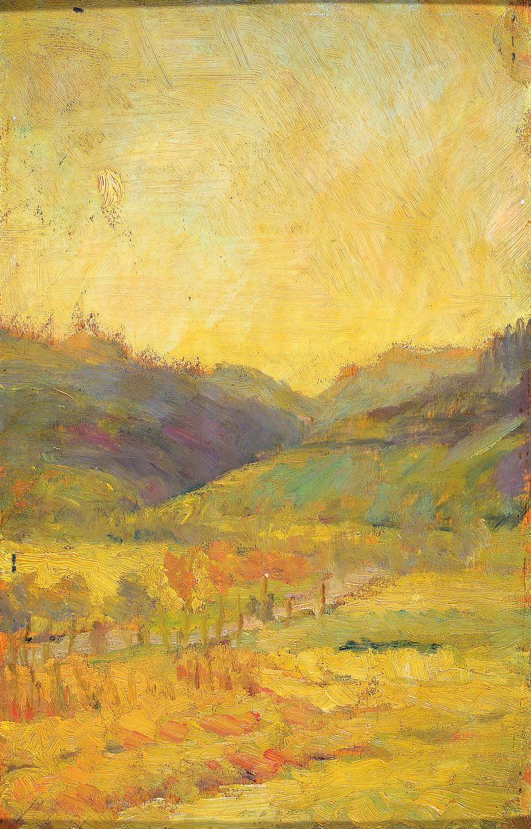 Zuschreibung: Max Slevogt, 1868 Landshut - 1932 Leinsweiler, pfälzer Herbstlandschaft wohl bei Neukastel, Öl/Malkarton, unsigniert, 25,5x17 cm, ...