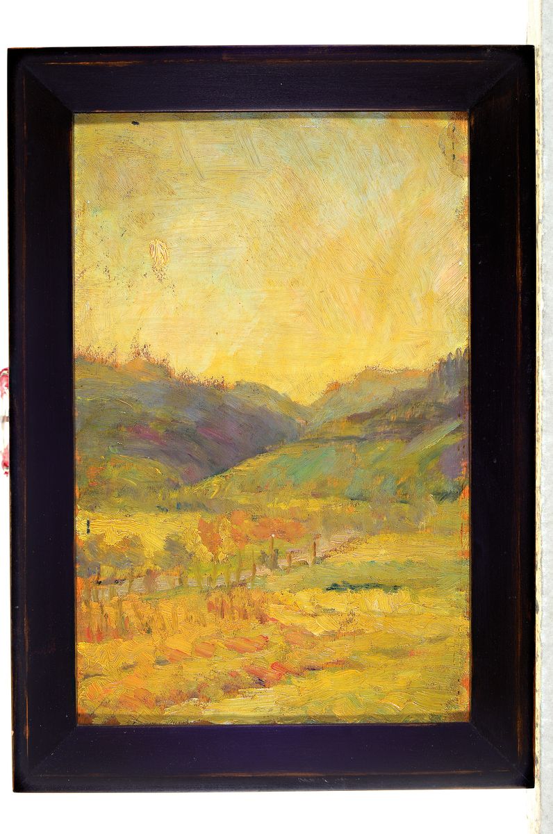 Detail k: Zuschreibung: Max Slevogt, 1868 Landshut - 1932 Leinsweiler, pfälzer Herbstlandschaft wohl bei Neukastel, Öl/Malkarton, unsigniert, 25,5x17 cm, ...