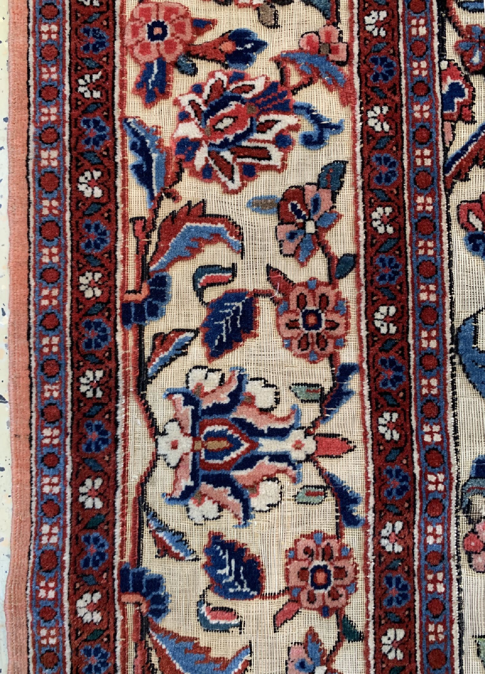 Detail d: Keschan Kork"Souf" antik, Persien, um 1900,Korkwolle auf Baumwolle, ca. 200 x 135 cm, EHZ: 2-3, (Klebereste)