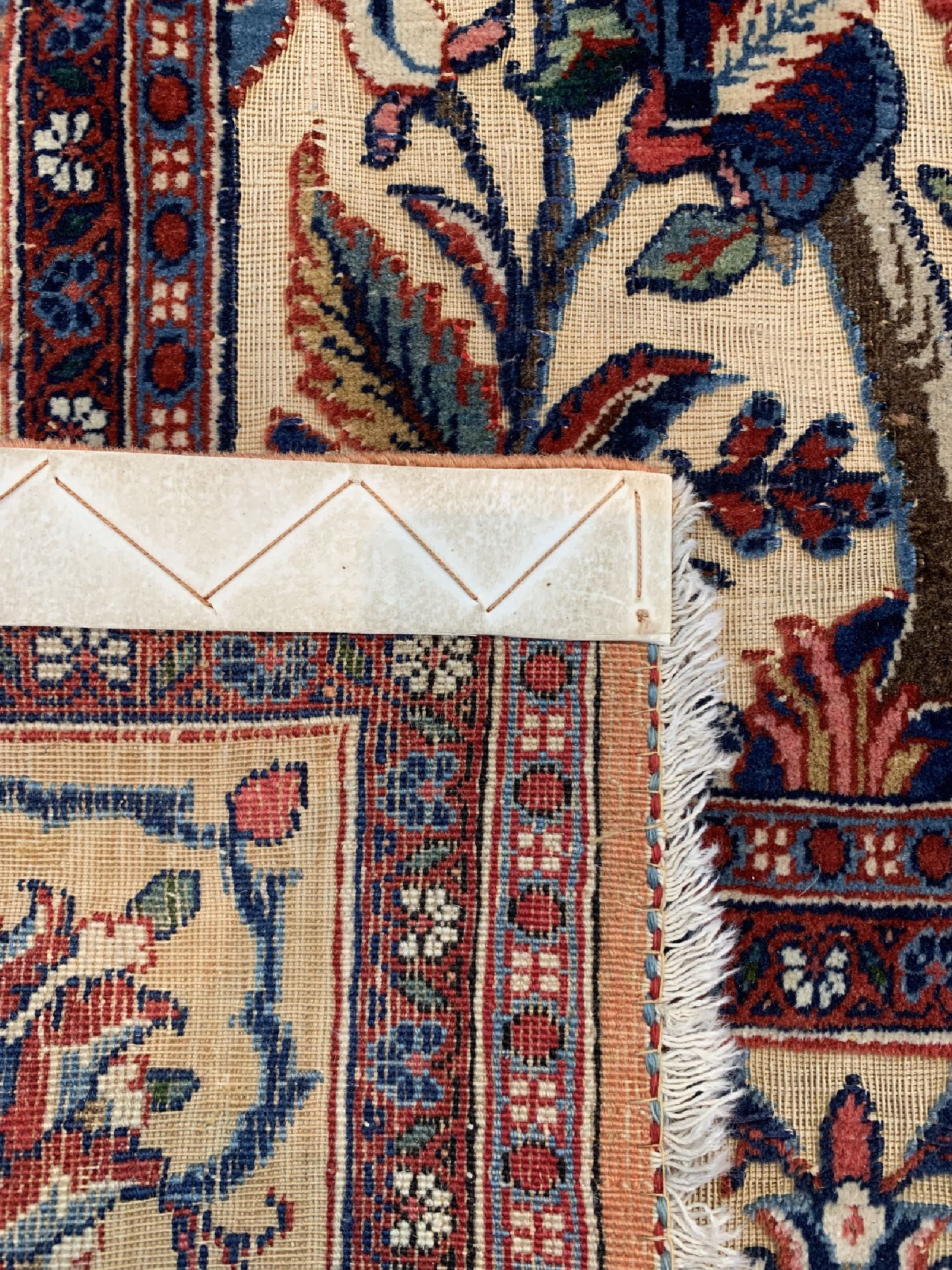 Detail e: Keschan Kork"Souf" antik, Persien, um 1900,Korkwolle auf Baumwolle, ca. 200 x 135 cm, EHZ: 2-3, (Klebereste)