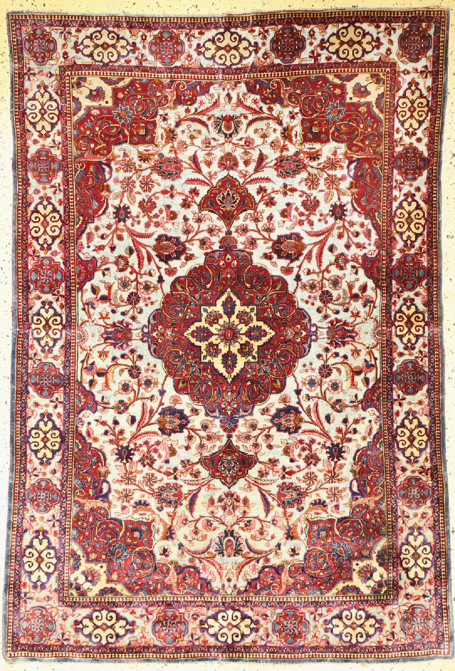 Keschan Seide"Souf", antik, Persien, um 1900, reine Naturseide, ca. 200 x 138 cm, EHZ:2, (Souf stellenweise restauriert).