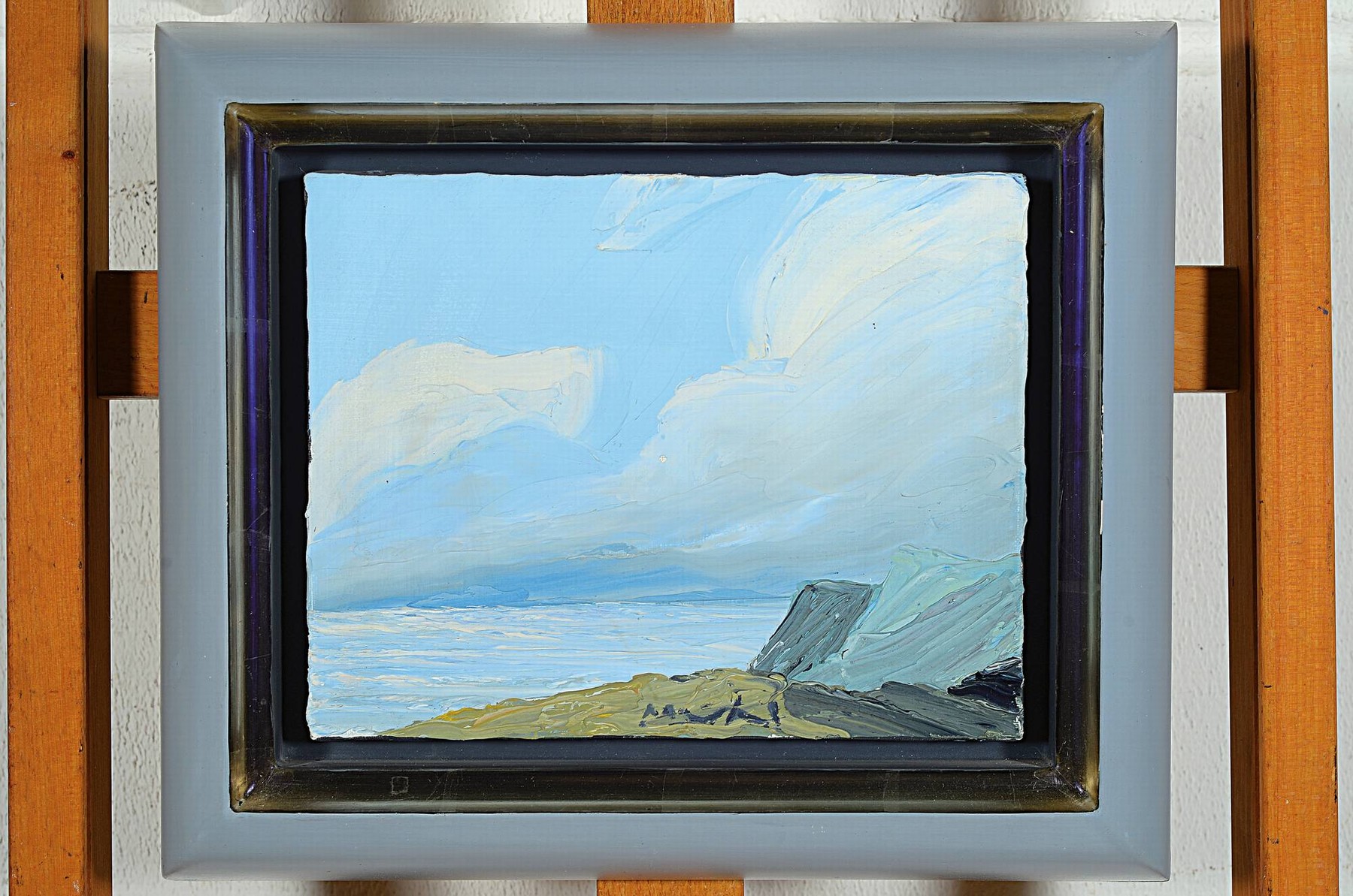 Detail k: Roger Mühl, 1929 Strassburg-2008 Mougins, Nuages, Öl/Lwd, mittig unten signiert, rückseitig betitelt, ca. 19x24cm, Rahmen mit Schattenfuge ca. ...