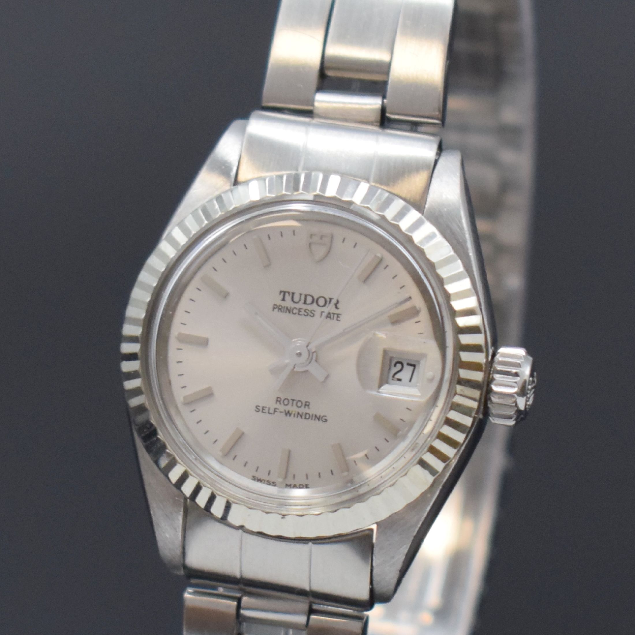 Detail a: TUDOR Princess Date Damenarmbanduhr Referenz 7637/4, Schweiz um 1975, Automatik, verschr. Rolex Oyster-Gehäuse mit WG-Lünette,Rolex Oysterband m. ...
