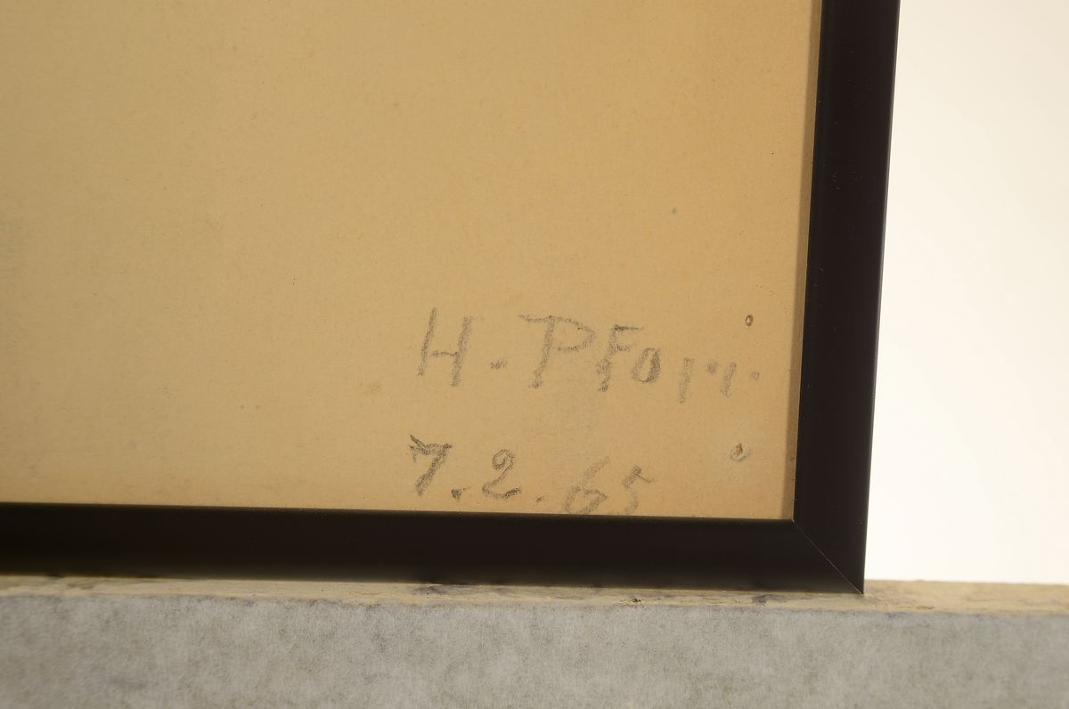 Detail a: Heinrich Pforr, 1880 Laudenbach-1970 Hann .Münden, aquarellierte Zeichnung, Bauer mit Stock und Krug im Profil, signiert und datiert (19)65, ...