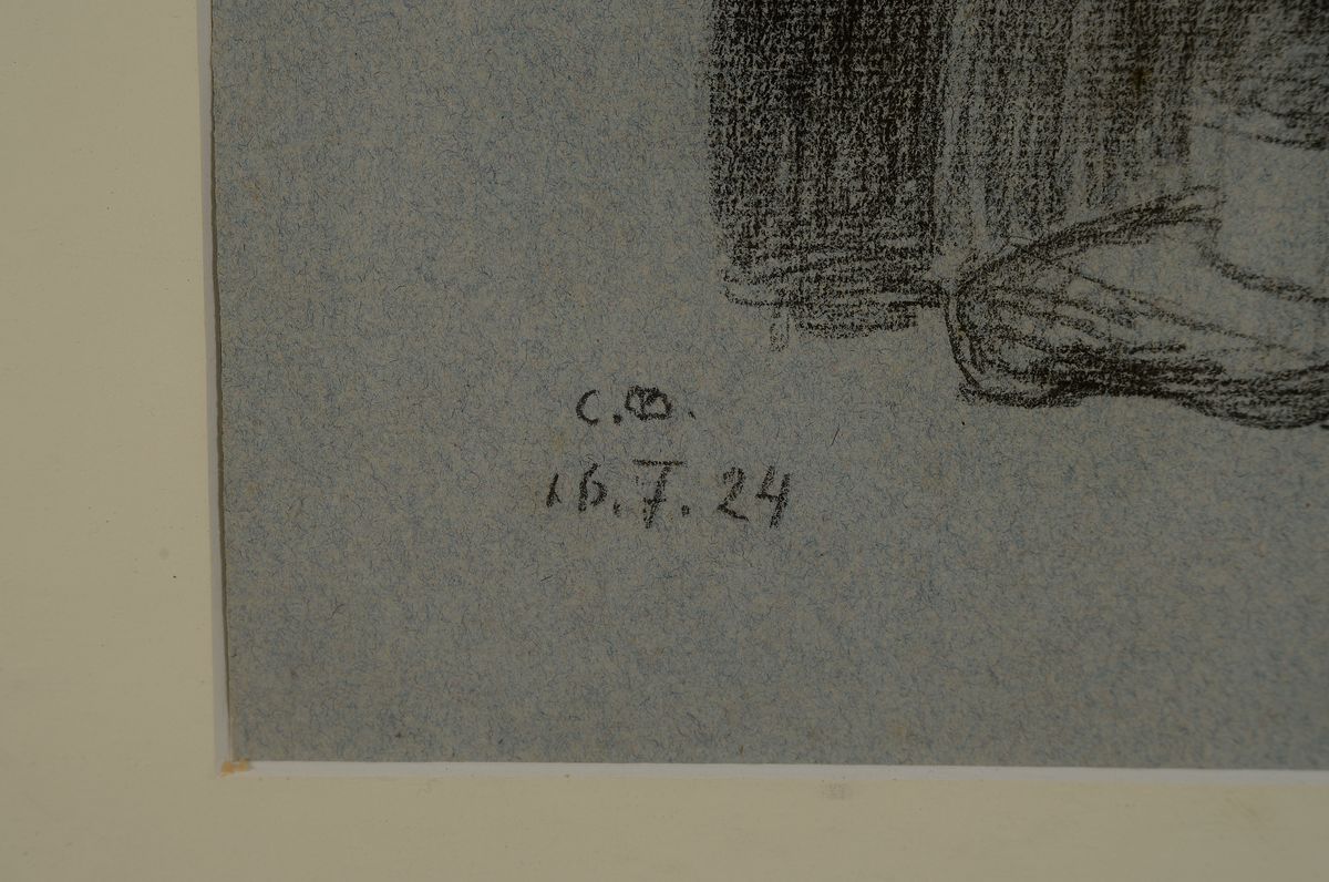 Detail a: Carl Bantzer, 1857 Ziegenhain-1941 Marburg, Bleistiftzeichnung auf grauem Papier, 3 Herren in Rückansicht, links unten monogrammiert und datiert ...