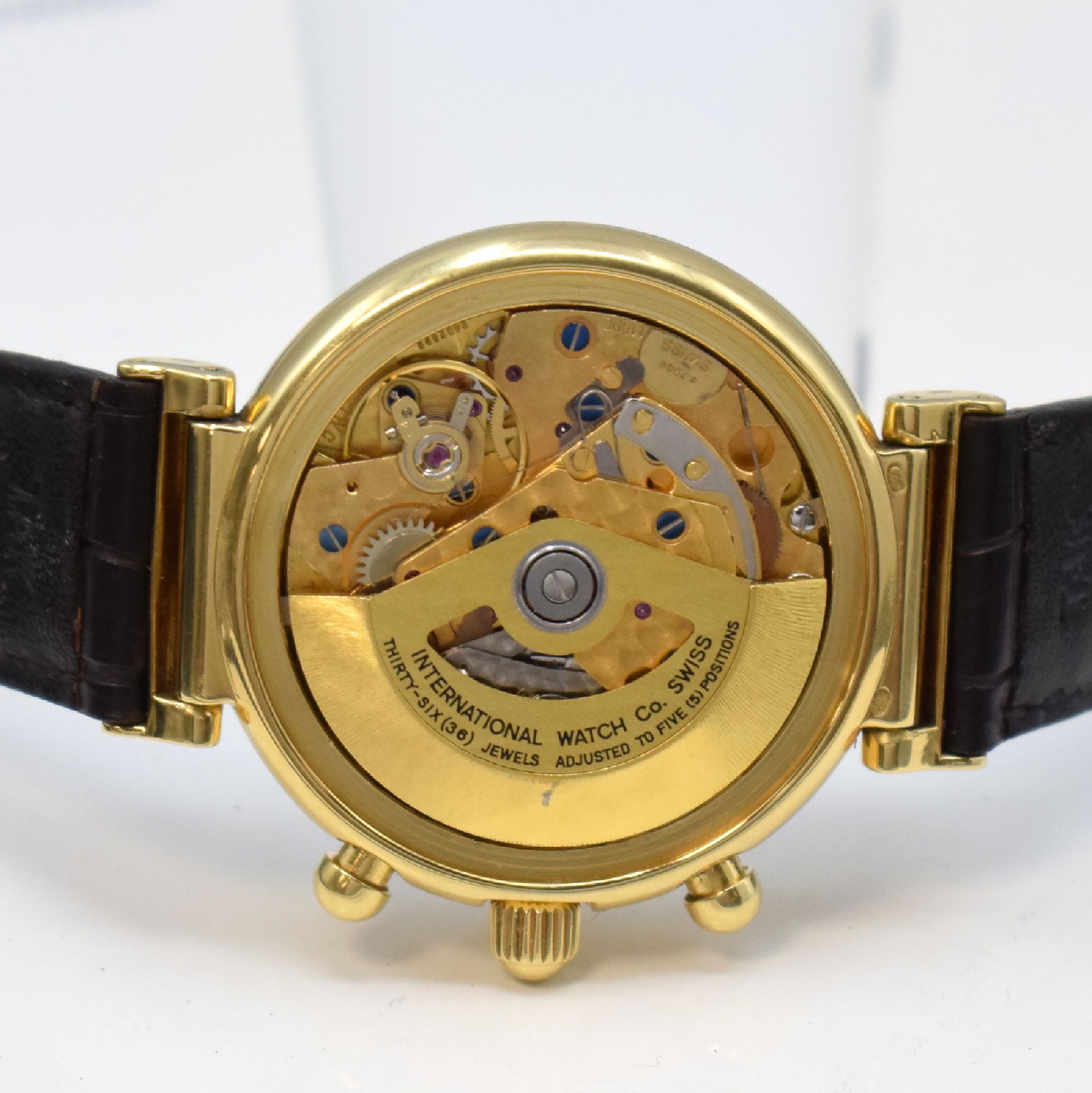 Detail g: IWC astronomische Herrenarmbanduhr Da Vinci mit ewigem Kalender und Chronograph Ref. 3750, Schweiz um 1990, Automatik, 2-teil. Geh., Boden aufgedr., ...