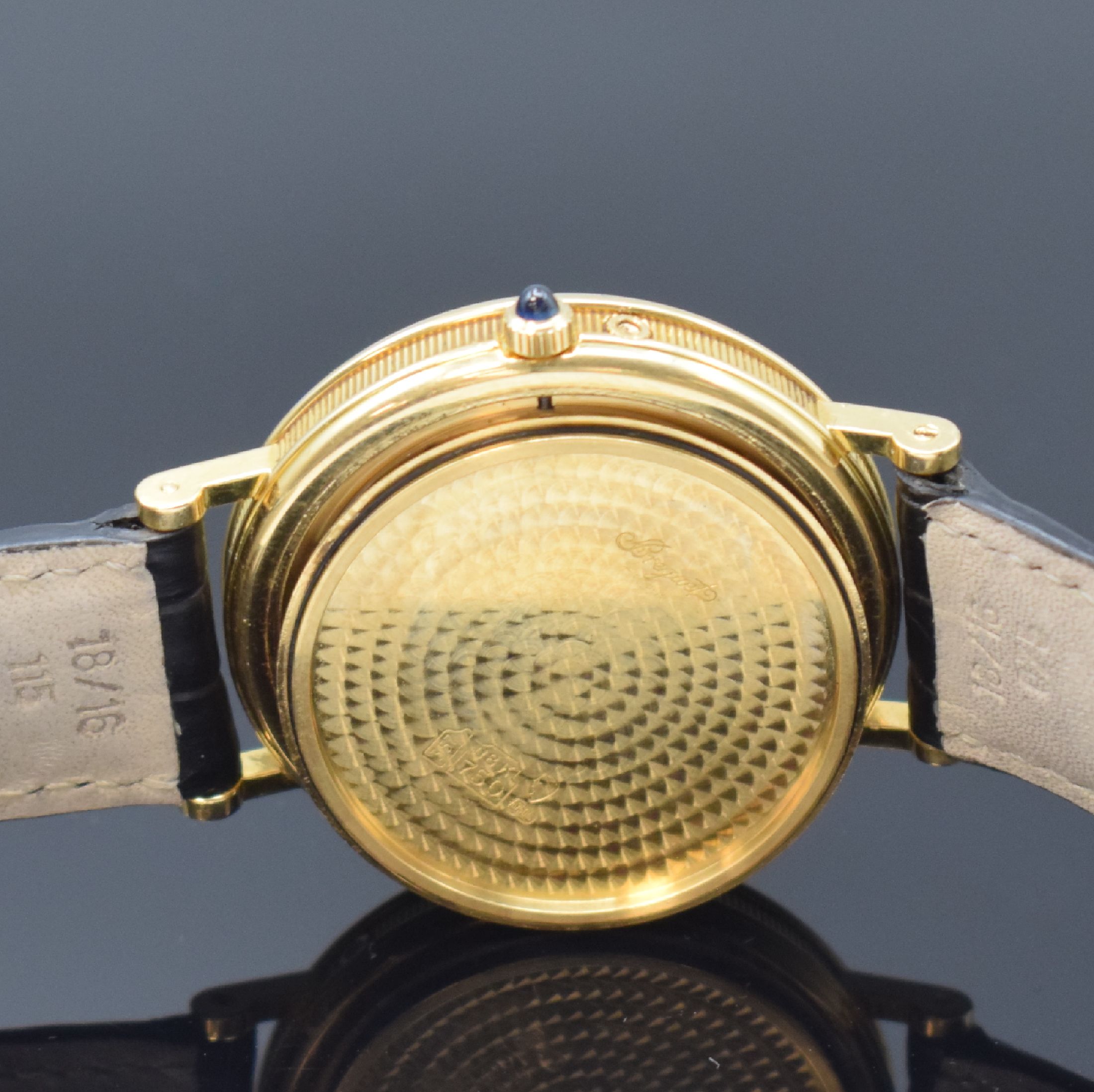 Detail h: BREGUET Classique feine Herrenarmbanduhr in GG 750/000 mit Gangreserve und Mondphase Referenz 3130, Schweiz um 2000, Automatik, 3-teiliges Gehäuse, ...