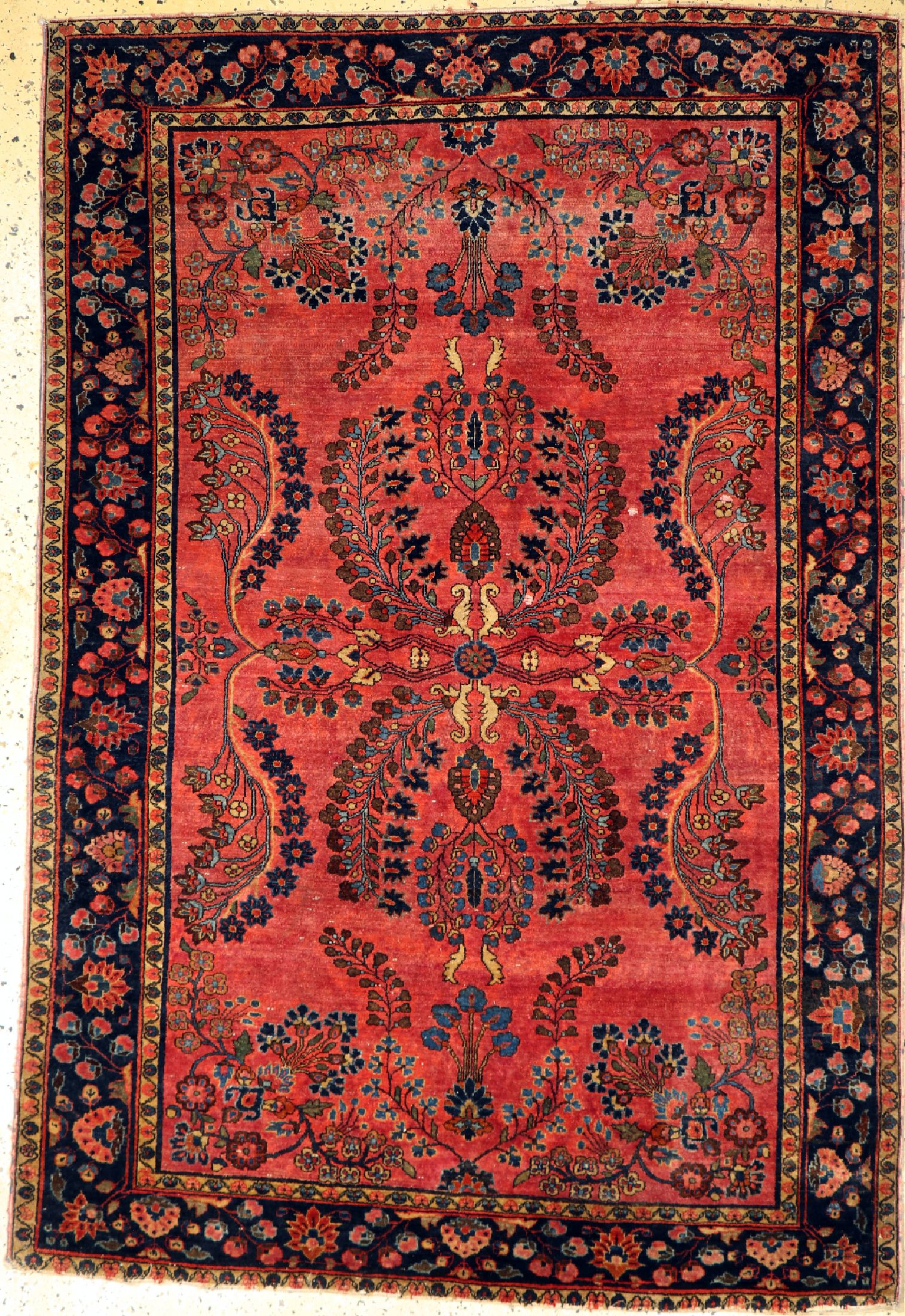 Antiker Sarogh Mohajeran, Persien, um 1900,Wolle auf Baumwolle, ca. 196 x 133 cm, EHZ: 3(Morsch)