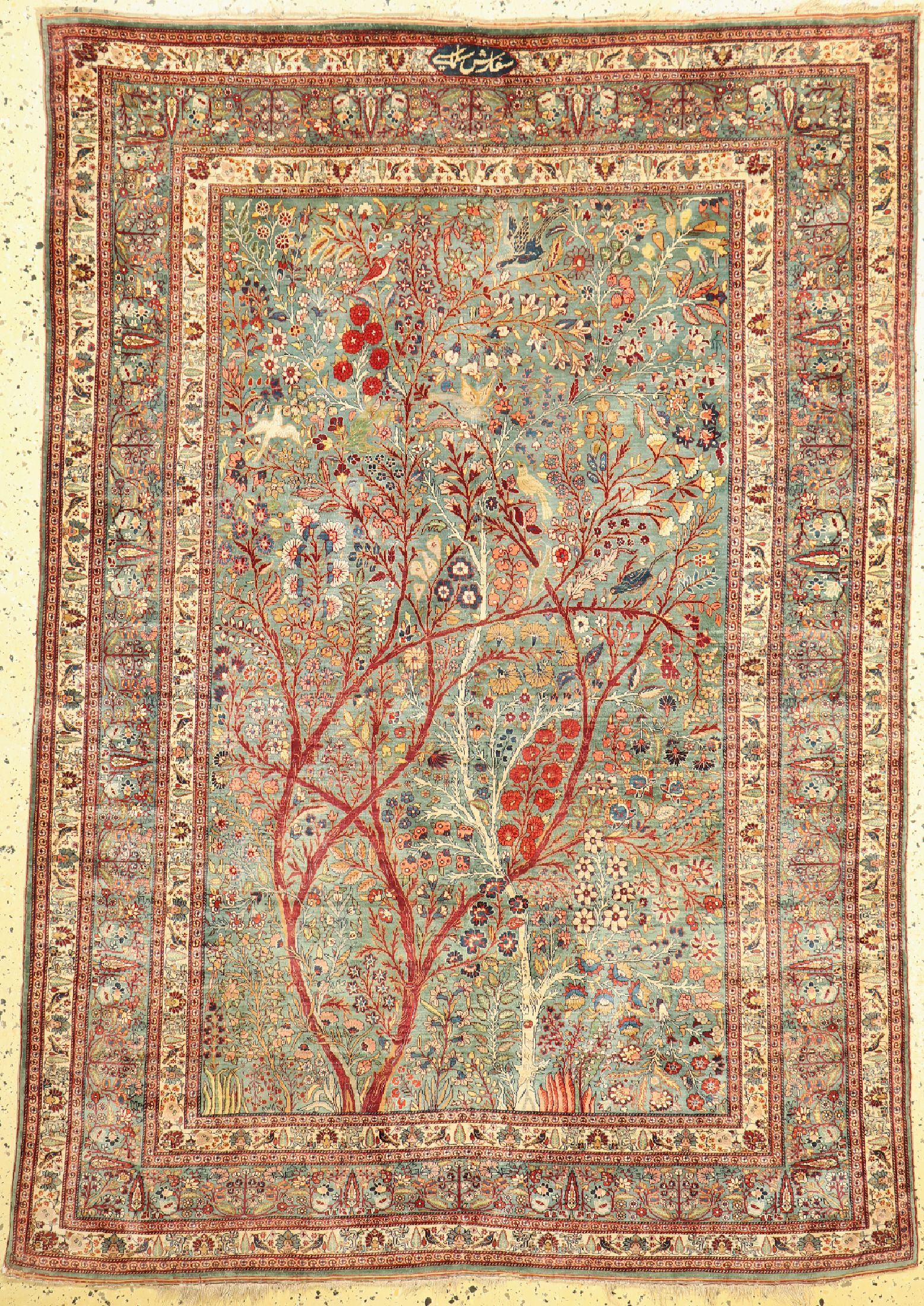 Seltener antiker Seiden Teheran, Persien, (von Salmasi im Auftrag gegeben), 19.Jhd, reine Naturseide, ca. 188 x 135 cm, ca. 1 Mio Kn/qm, EHZ: ...