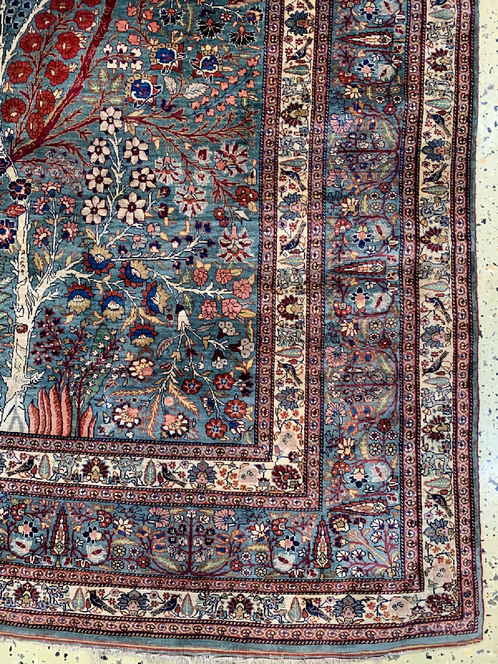 Detail a: Seltener antiker Seiden Teheran, Persien, (von Salmasi im Auftrag gegeben), 19.Jhd, reine Naturseide, ca. 188 x 135 cm, ca. 1 Mio Kn/qm, EHZ: ...
