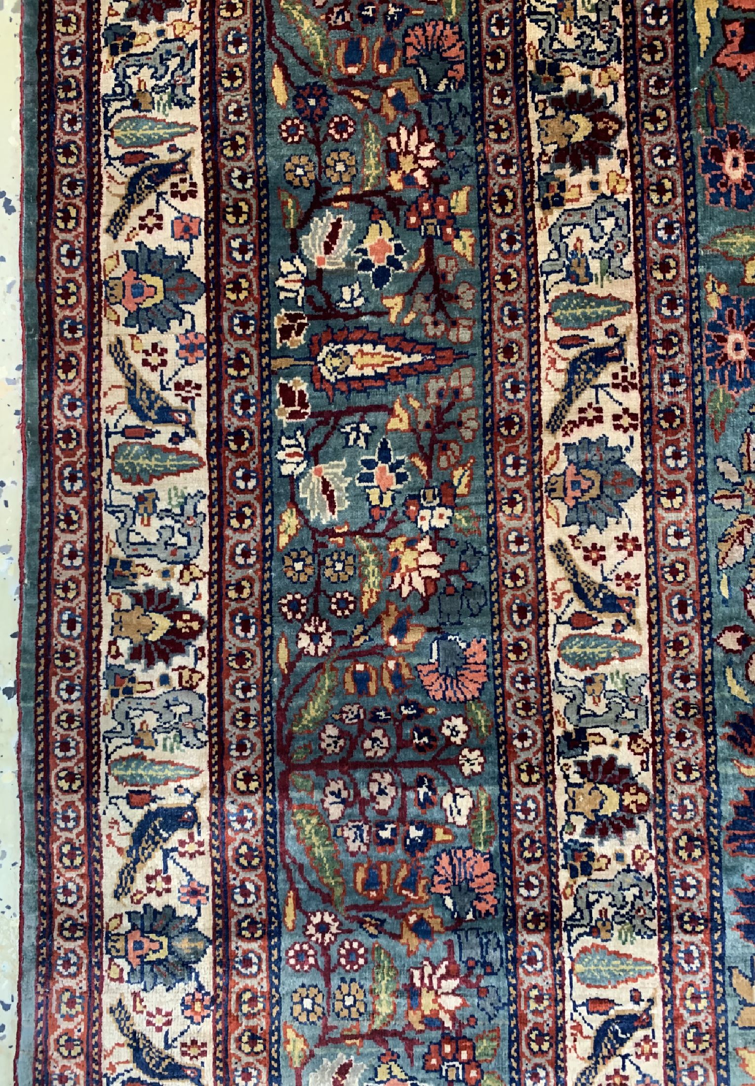 Detail e: Seltener antiker Seiden Teheran, Persien, (von Salmasi im Auftrag gegeben), 19.Jhd, reine Naturseide, ca. 188 x 135 cm, ca. 1 Mio Kn/qm, EHZ: ...