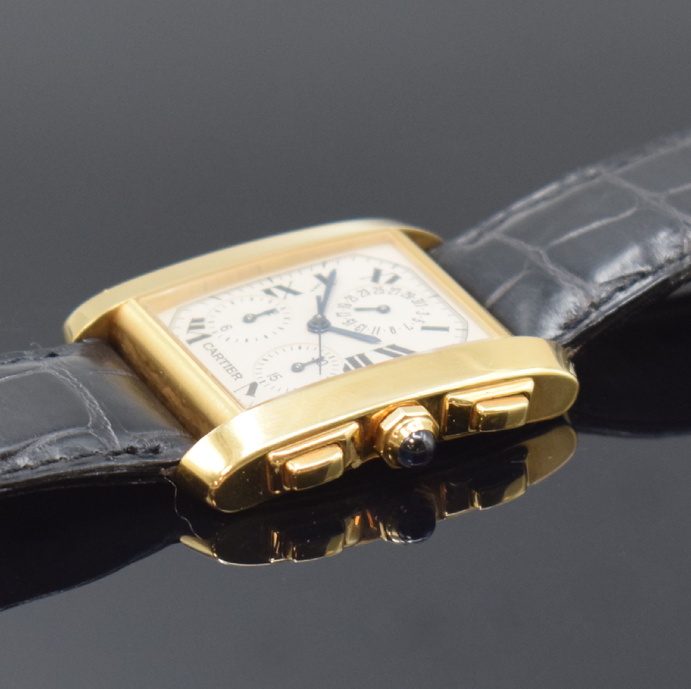 Detail c: CARTIER Tank Francaise Armbandchronograph in GG 750/000 Referenz 1830, Schweiz um 2005, quarz, 2-teil. Gehäuse, Boden 4-fach verschr., orig. ...
