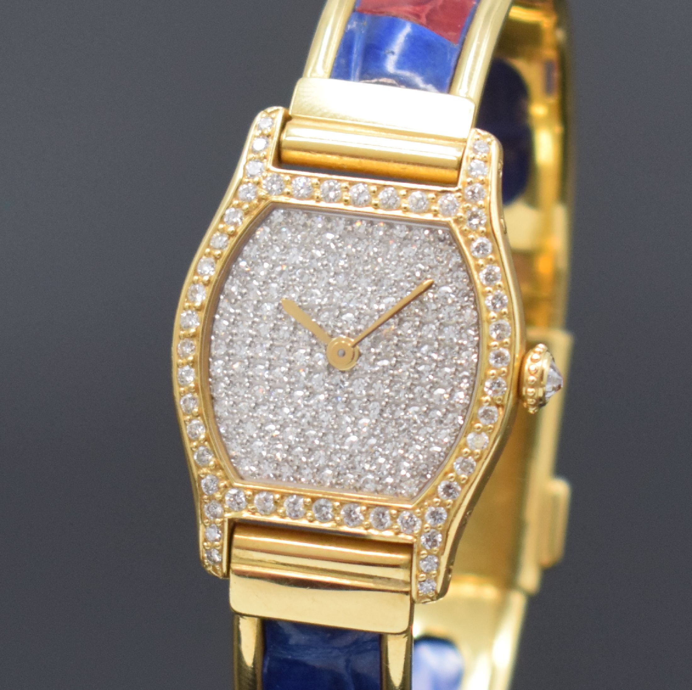 Detail a: CARTIER Paris seltene Damenarmbanduhr aus der Tortue Kollektion in GG 750/000 mit Diamantenbesatz, Frankreich/Schweiz um 1985, Handaufzug, 2-teil. ...