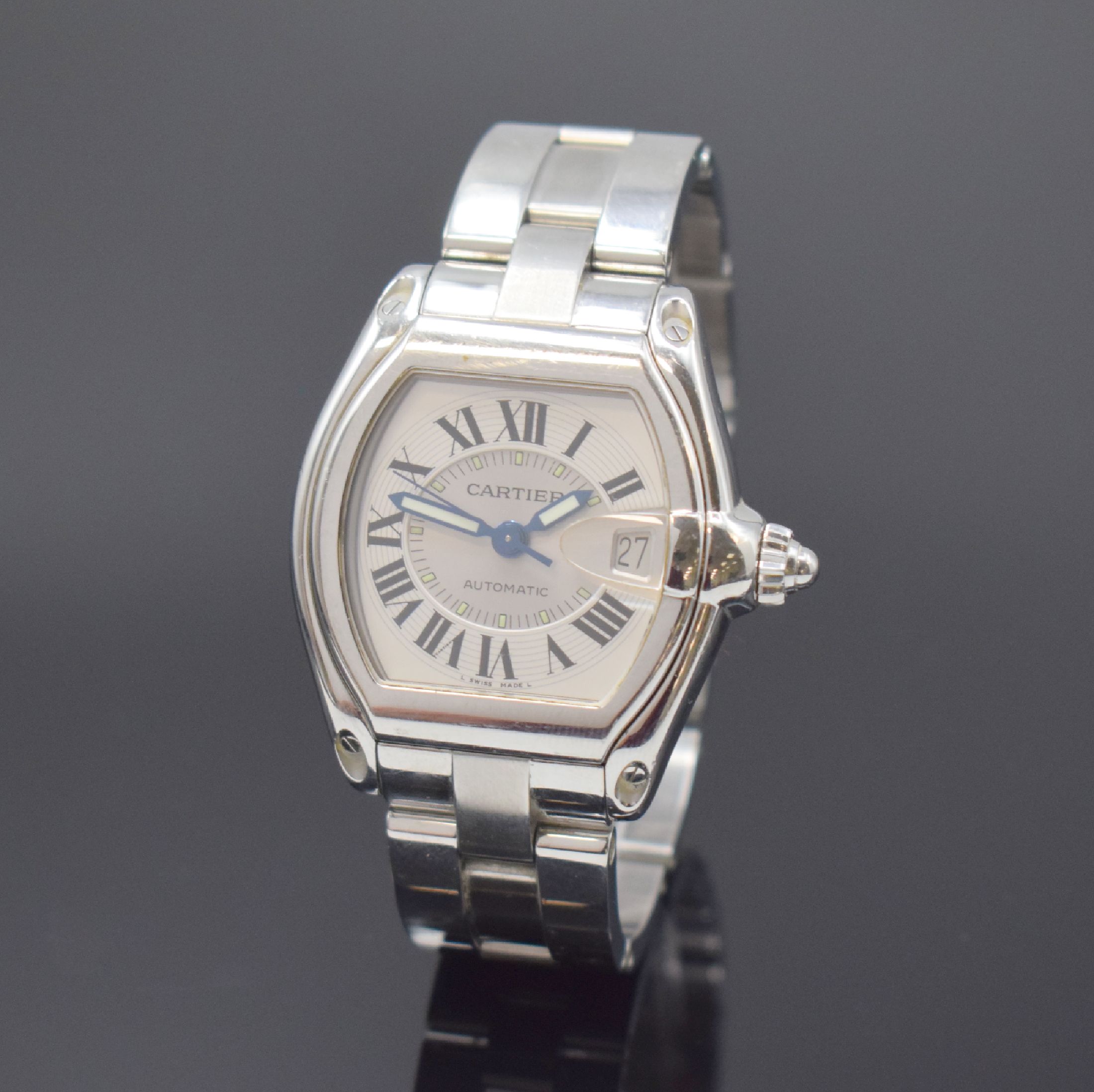 CARTIER Roadster Herrenarmbanduhr Referenz 2510, Schweiz um 2005, Automatik, Edelstahlgeh. inkl. orig. Gliederband m. dopp. Faltschl., Boden 8-fach ...