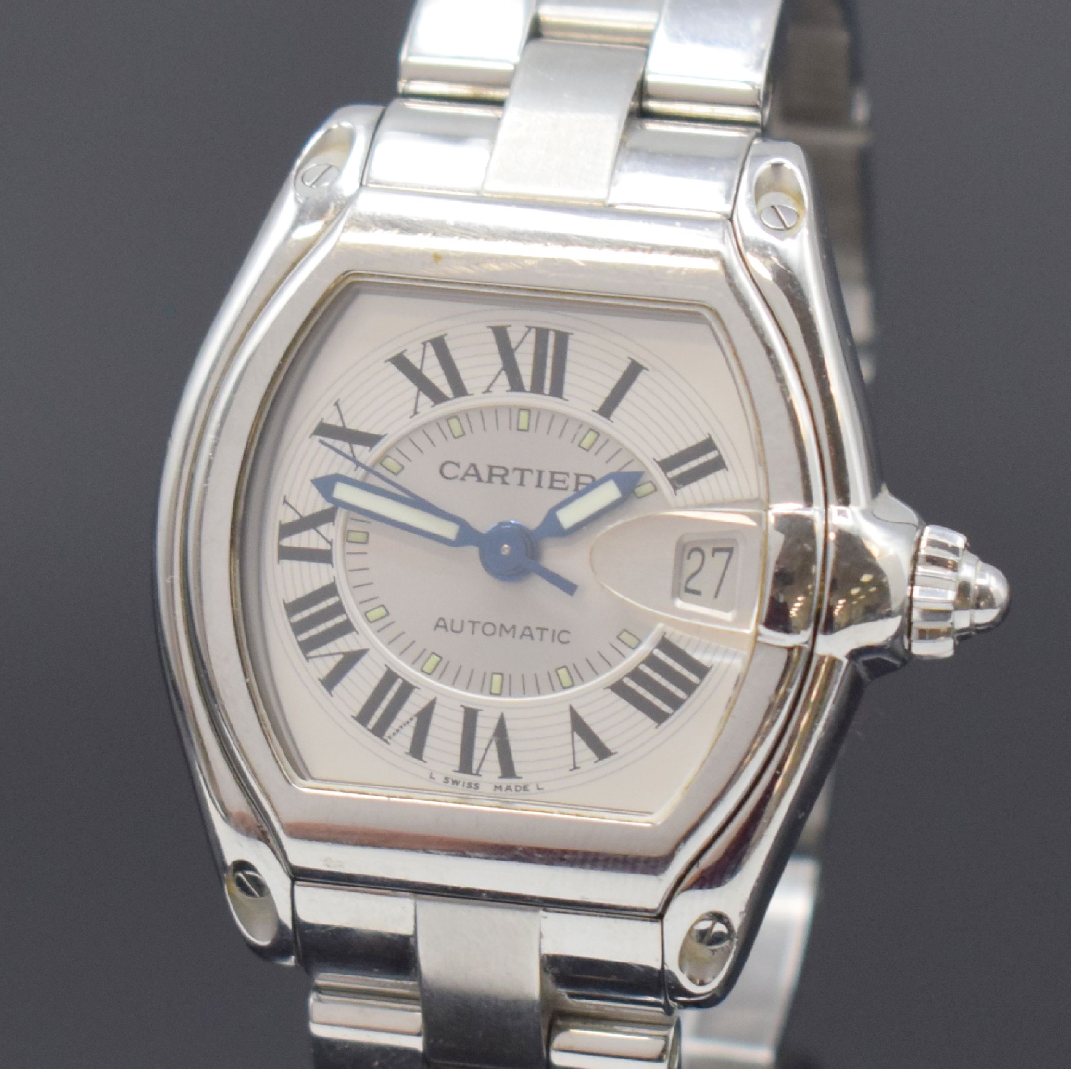 Detail a: CARTIER Roadster Herrenarmbanduhr Referenz 2510, Schweiz um 2005, Automatik, Edelstahlgeh. inkl. orig. Gliederband m. dopp. Faltschl., Boden 8-fach ...
