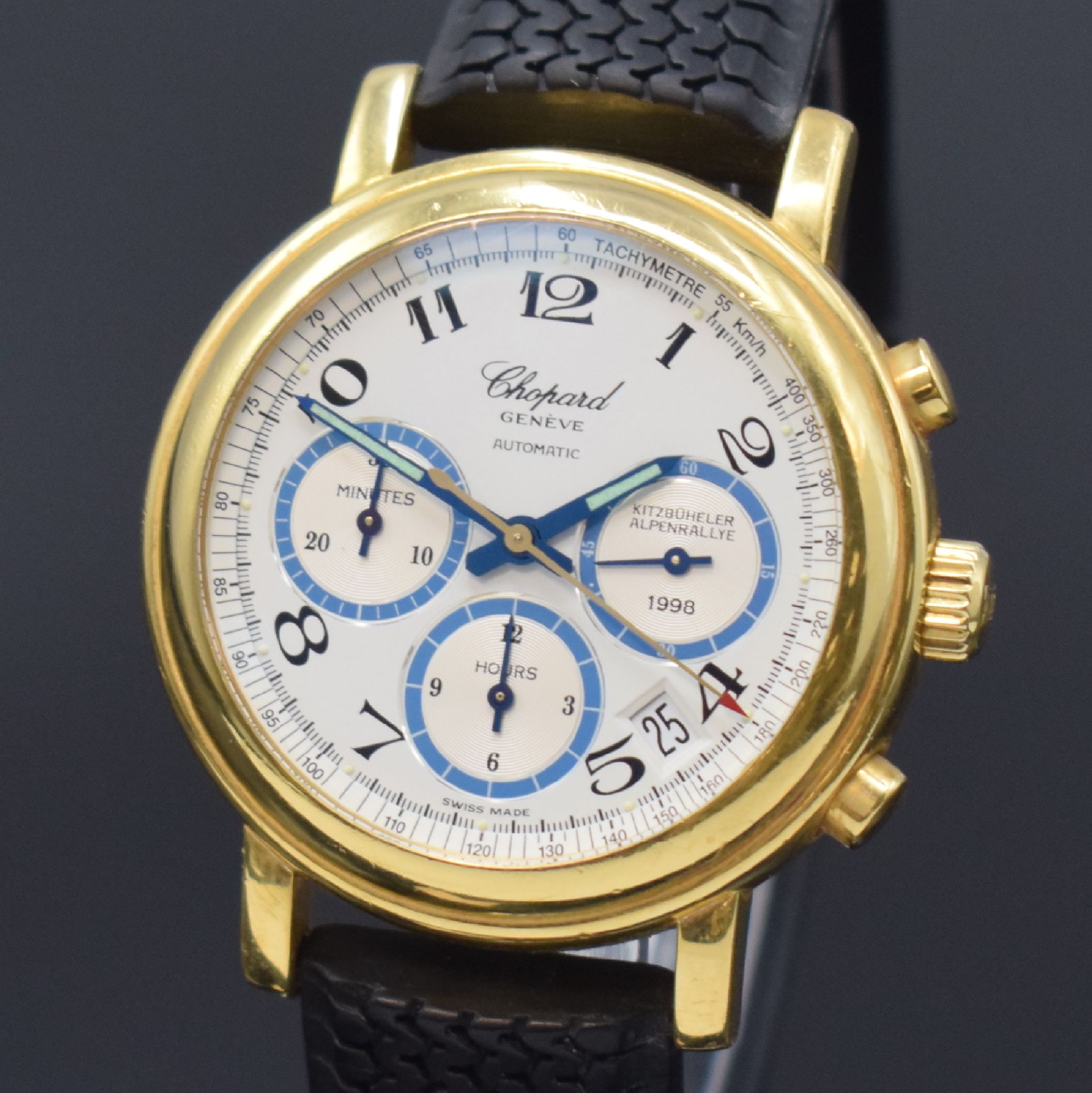Detail a: CHOPARD auf 25 Stück limitierter Armbandchronograph zur 10. Kitzbüheler Alpenrallye in GG 750/000, Schweiz um 1998, Automatik, orig. Kautschukband ...
