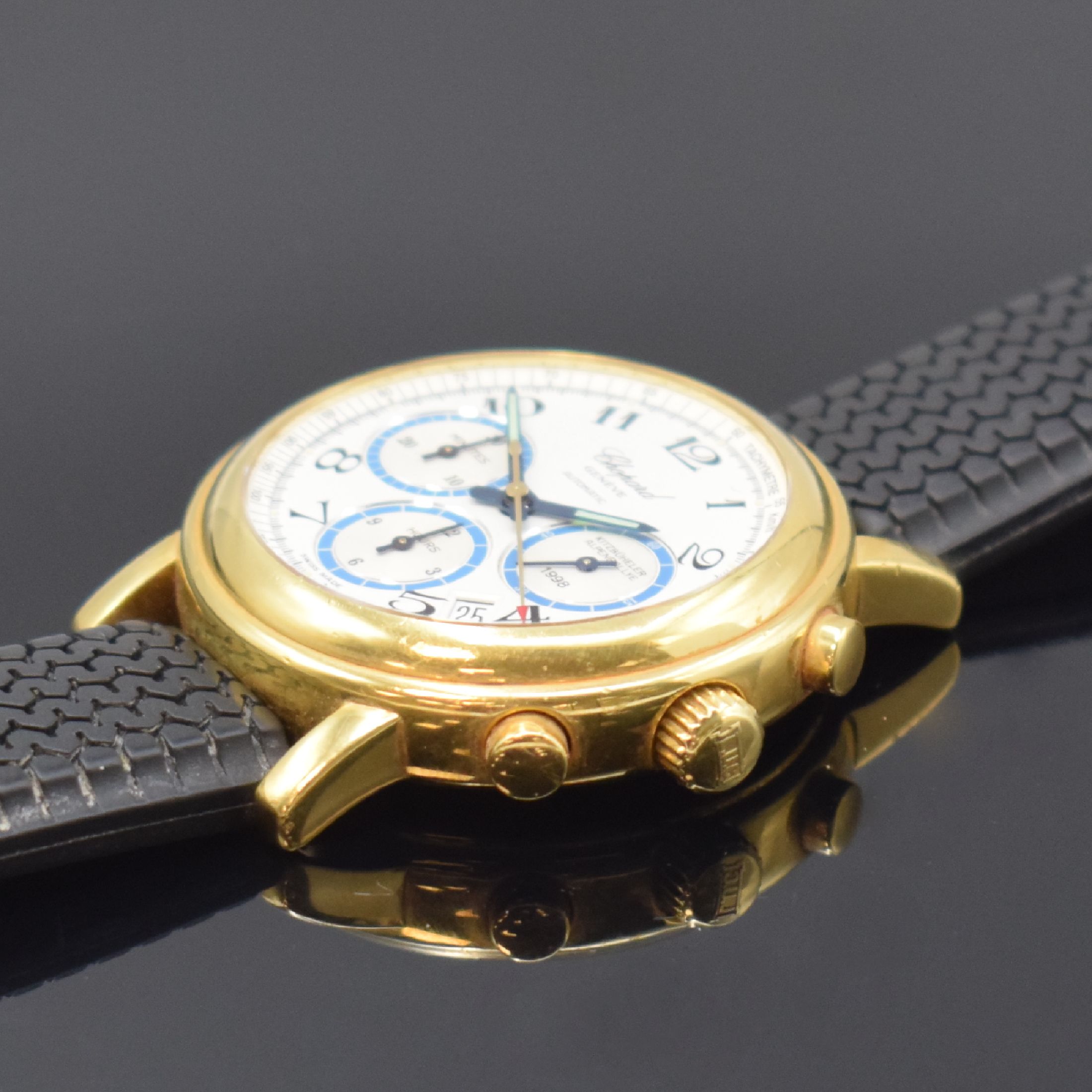 Detail c: CHOPARD auf 25 Stück limitierter Armbandchronograph zur 10. Kitzbüheler Alpenrallye in GG 750/000, Schweiz um 1998, Automatik, orig. Kautschukband ...