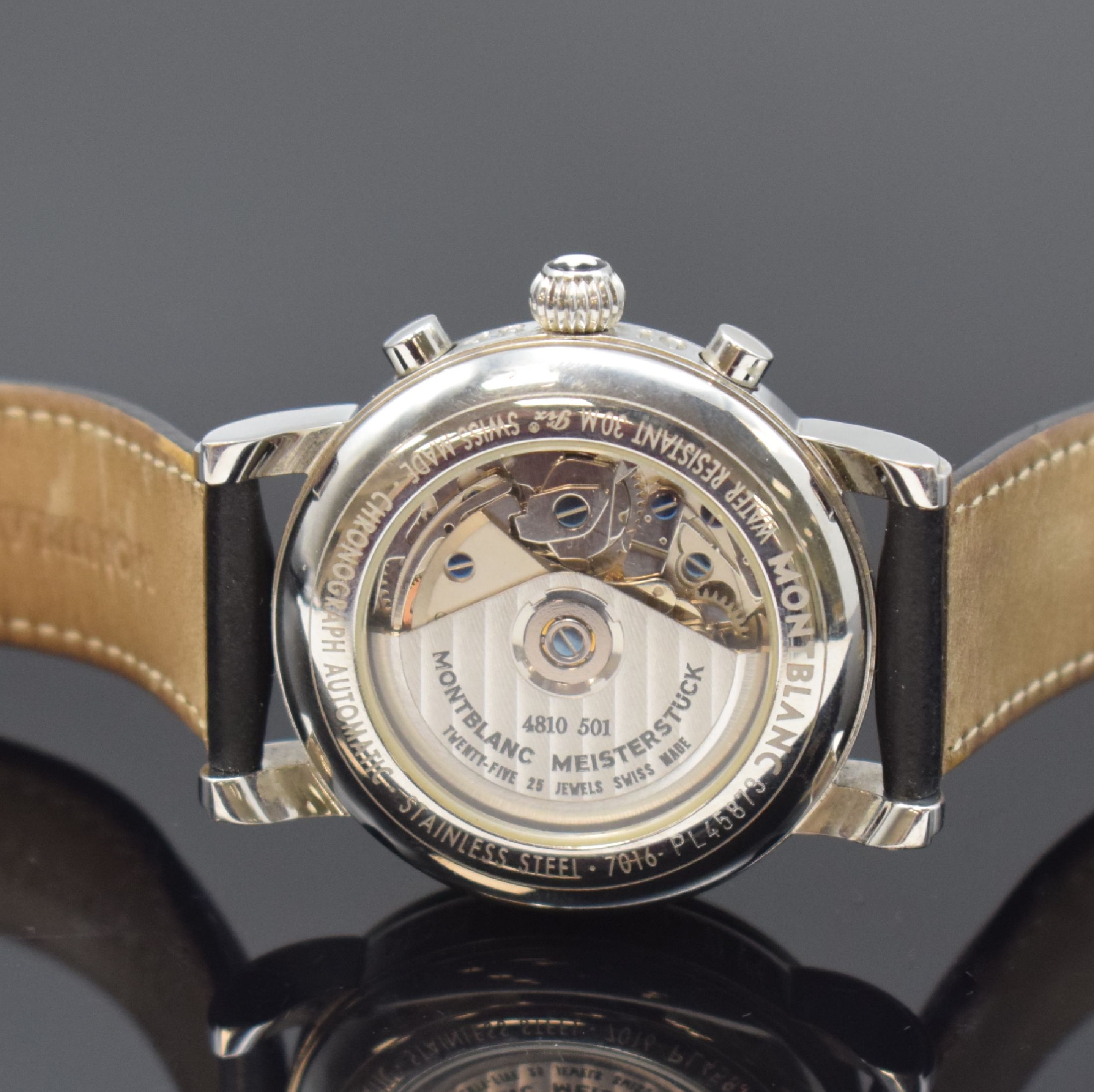 Detail e: MONTBLANC Star Meisterstück Herrenarmbanduhr mit Chronograph Referenz 7016, Schweiz um 2002, Automatik, beids. vergl. Edelstahlgeh. inkl. orig. ...