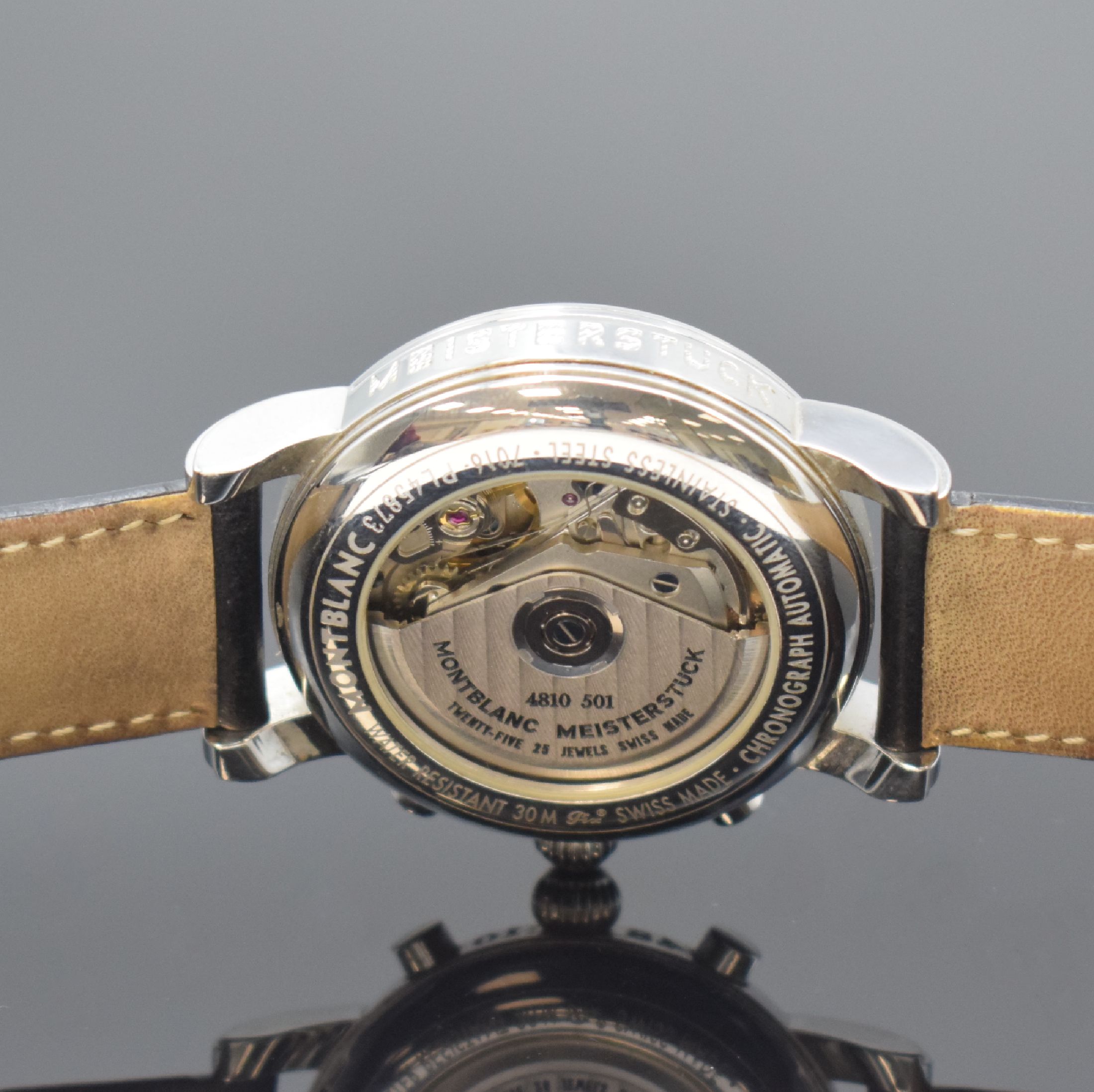Detail f: MONTBLANC Star Meisterstück Herrenarmbanduhr mit Chronograph Referenz 7016, Schweiz um 2002, Automatik, beids. vergl. Edelstahlgeh. inkl. orig. ...
