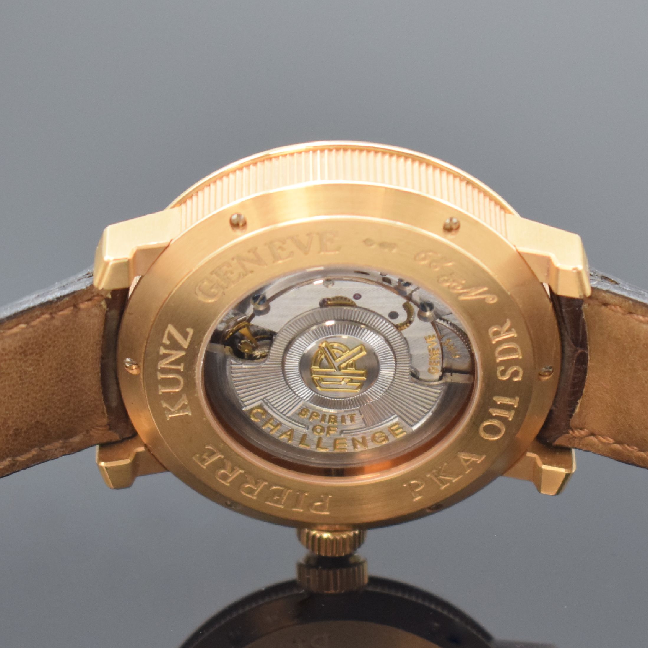 Detail e: PIERRE KUNZ Spirit of Challenge Herrenarmbanduhr in RoseG 750/000 Referenz PKA011 SDR, Schweiz um 2005, Automatik, beids. vergl. Geh. inkl. orig. ...
