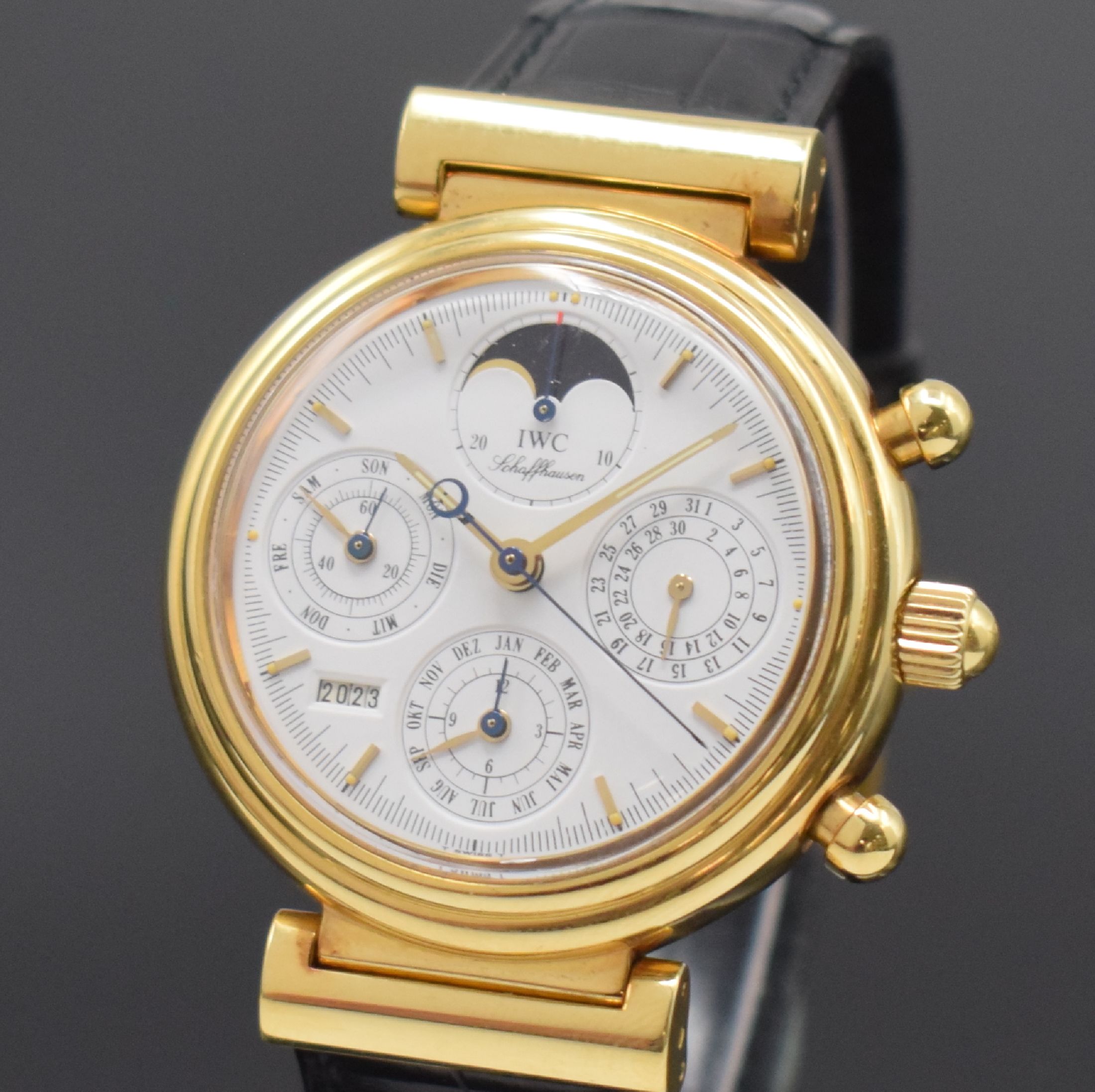 Detail a: IWC feiner astronomischer Armbandchronograph Modell Da Vinci mit ewigem Kalender Referenz 3750 in GG 750/000, Schweiz um 1990, Automatik, orig. ...
