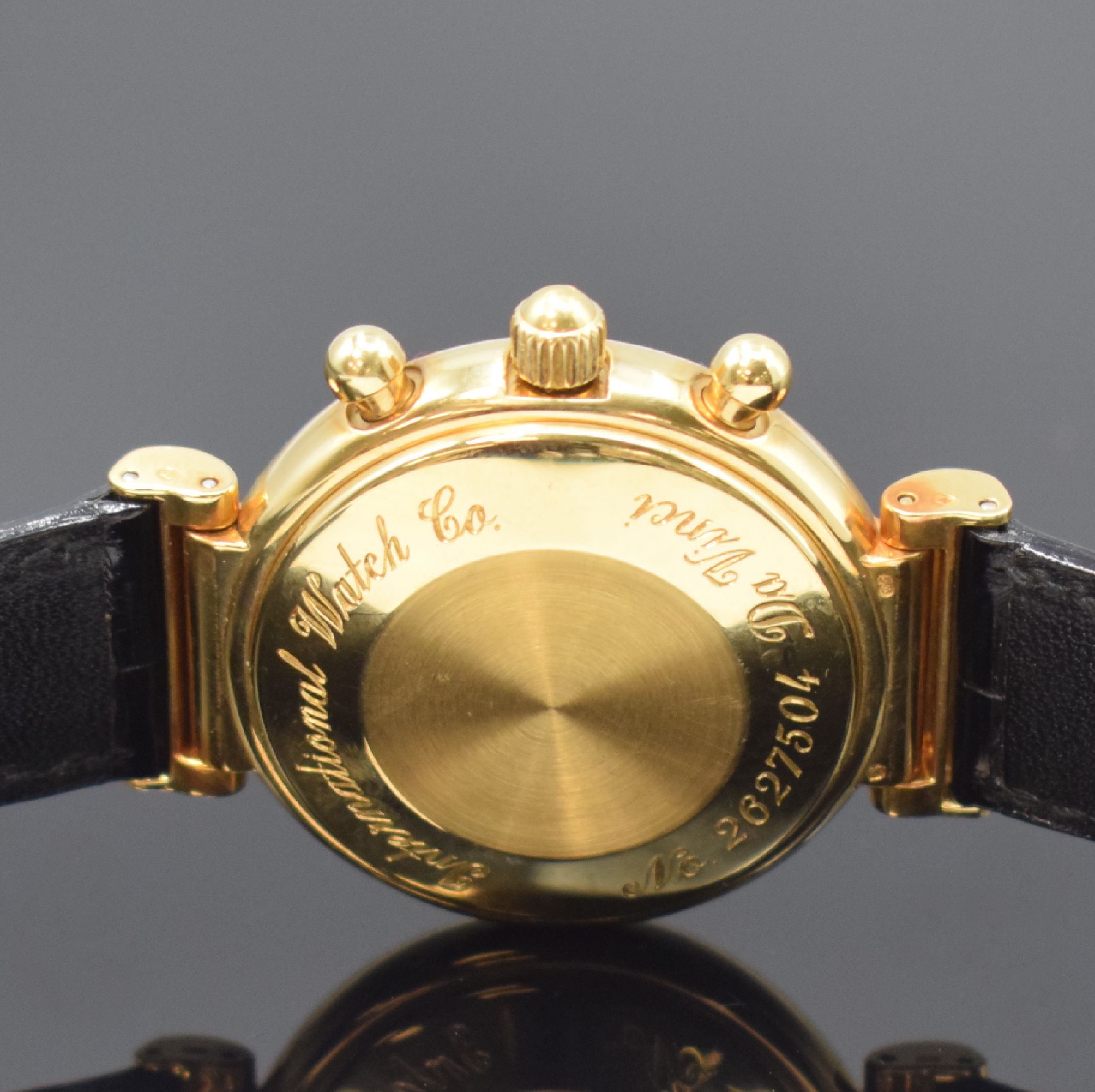 Detail e: IWC feiner astronomischer Armbandchronograph Modell Da Vinci mit ewigem Kalender Referenz 3750 in GG 750/000, Schweiz um 1990, Automatik, orig. ...
