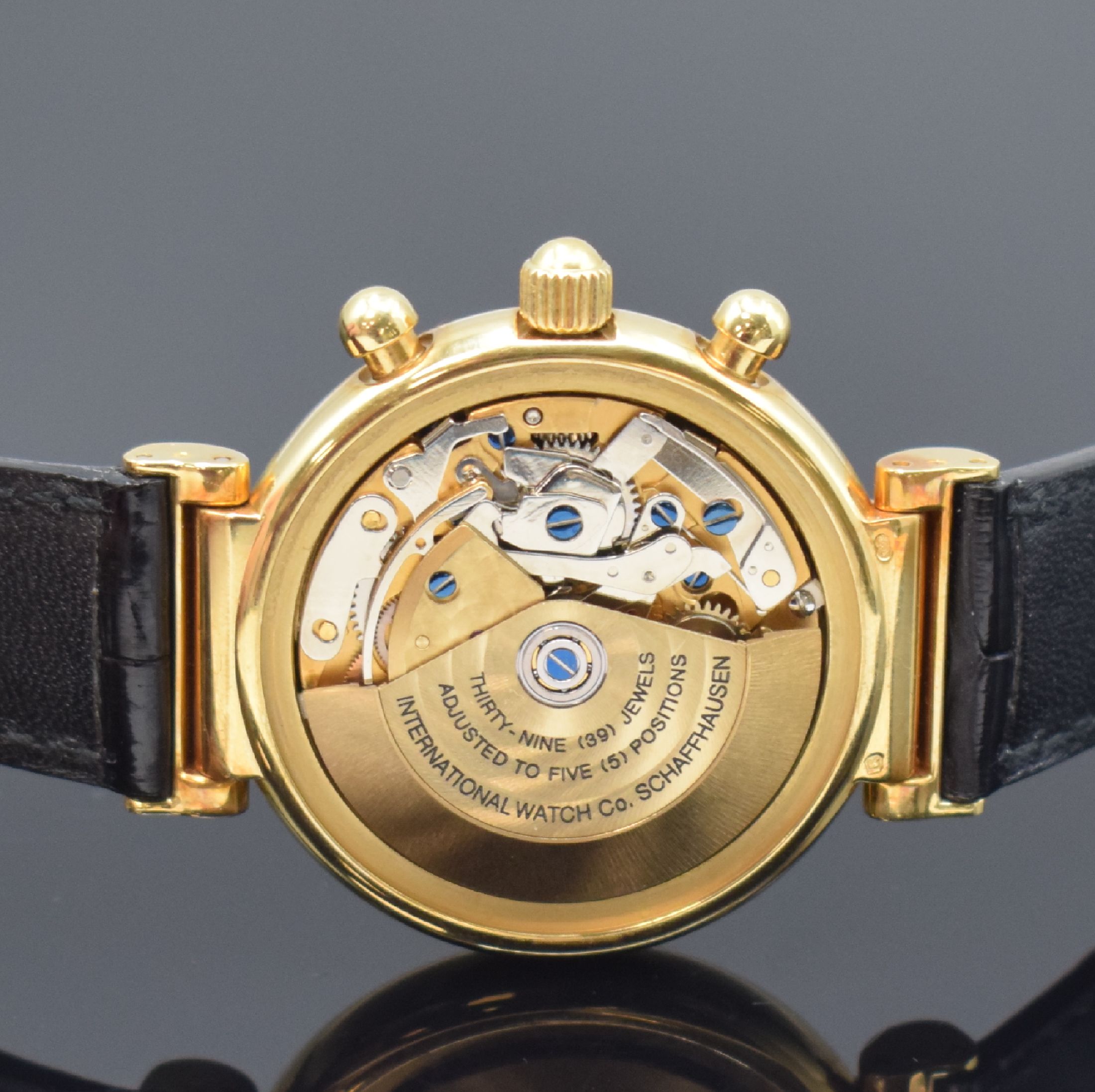 Detail f: IWC feiner astronomischer Armbandchronograph Modell Da Vinci mit ewigem Kalender Referenz 3750 in GG 750/000, Schweiz um 1990, Automatik, orig. ...