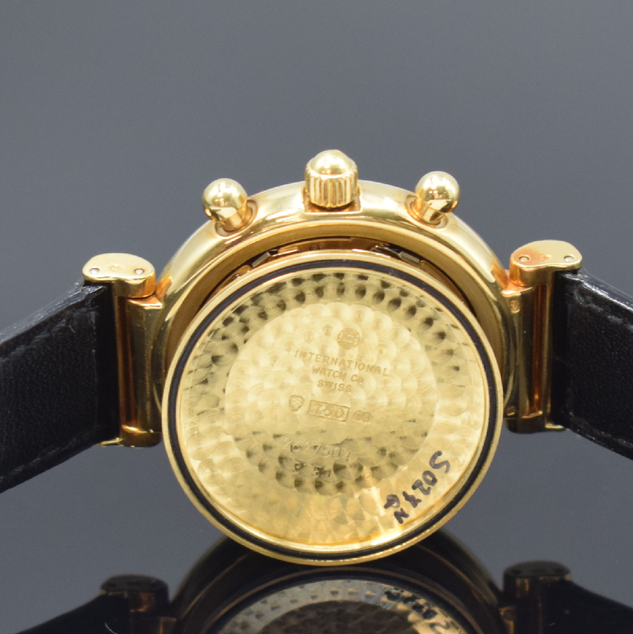 Detail h: IWC feiner astronomischer Armbandchronograph Modell Da Vinci mit ewigem Kalender Referenz 3750 in GG 750/000, Schweiz um 1990, Automatik, orig. ...