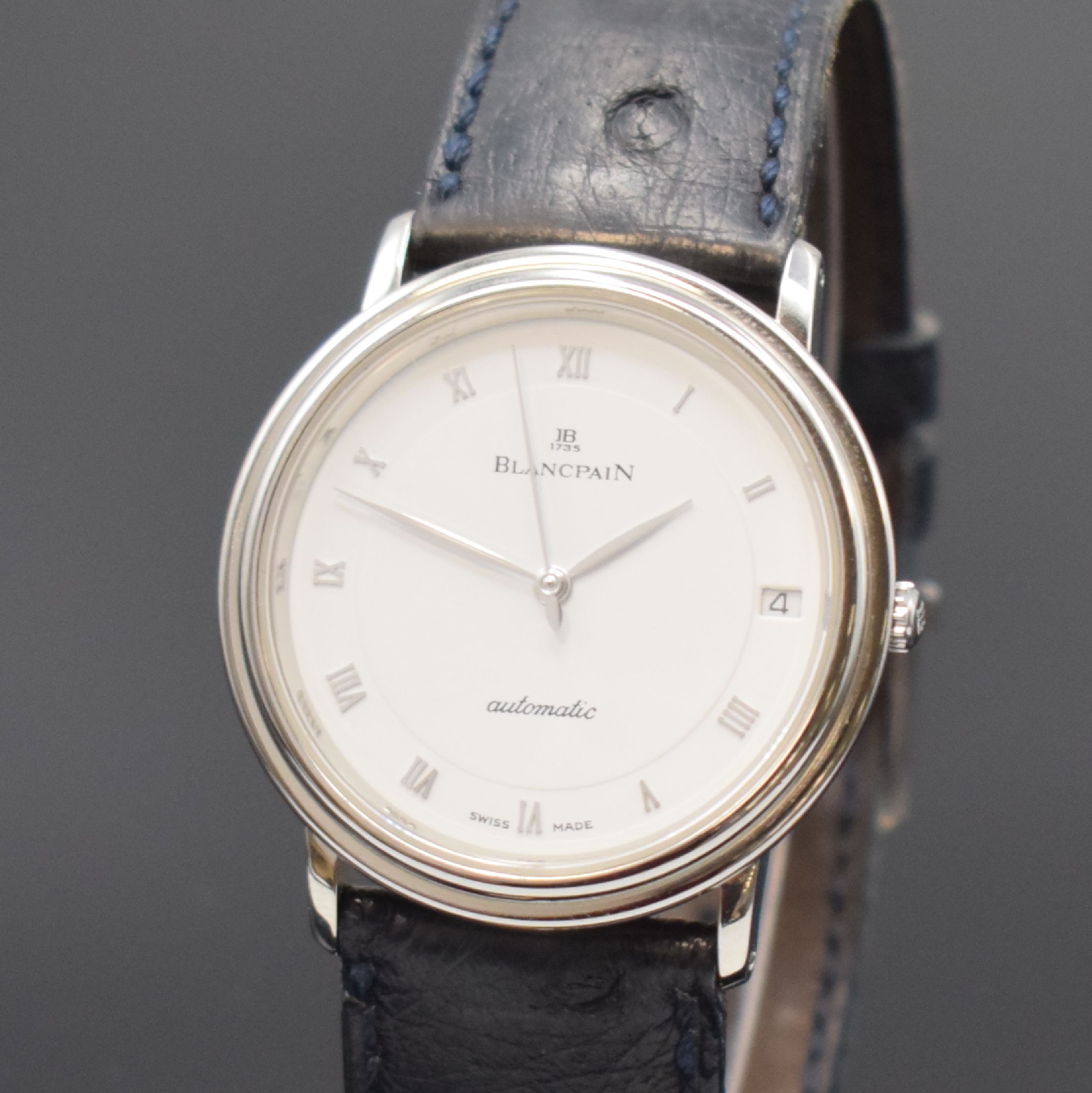 Detail a: BLANCPAIN Damenarmbanduhr Villeret in Stahl, Schweiz um 1995, Automatik, 2-tlg. Geh. inkl. orig. Lederband m. orig. Dornschl., Glasrand u. Boden ...