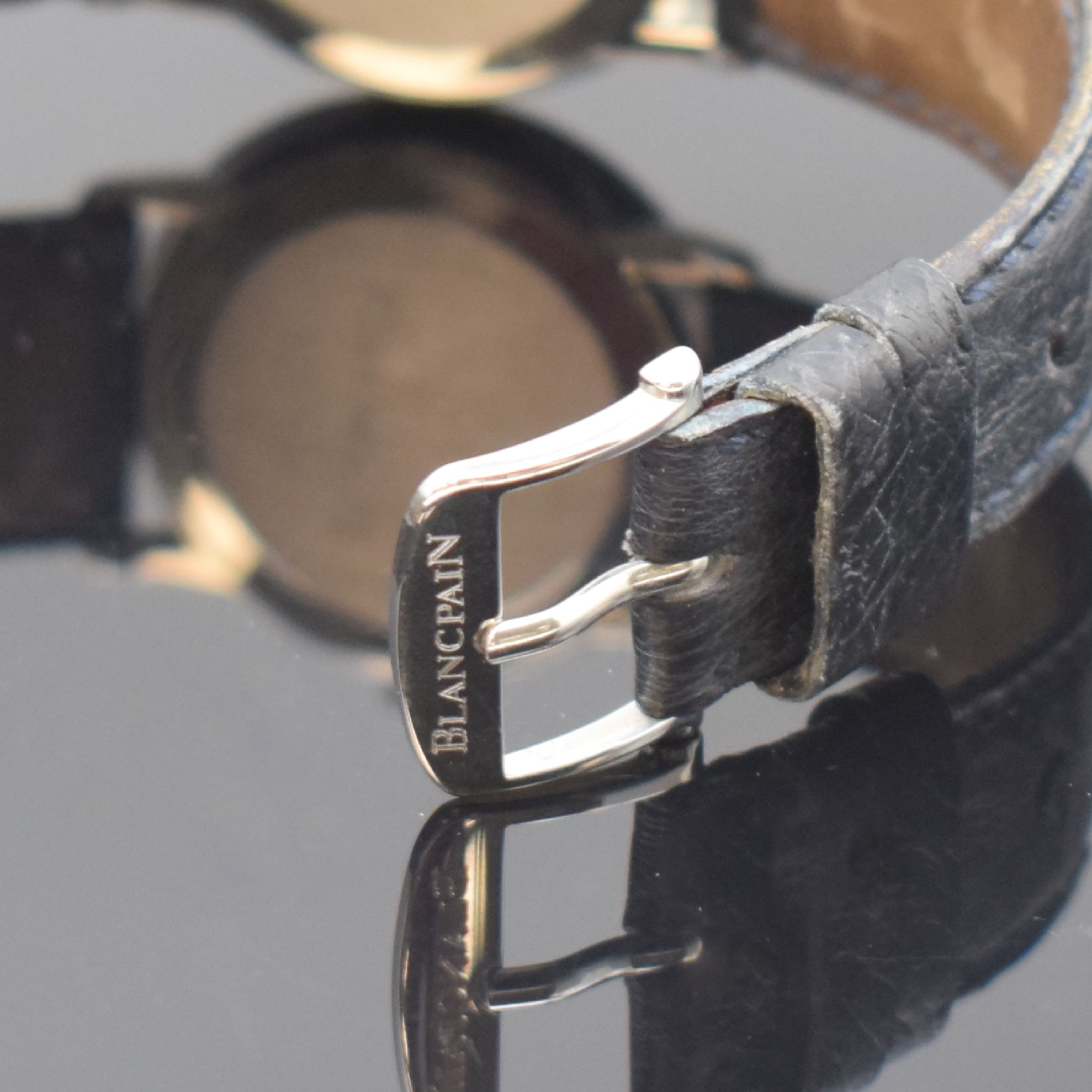 Detail b: BLANCPAIN Damenarmbanduhr Villeret in Stahl, Schweiz um 1995, Automatik, 2-tlg. Geh. inkl. orig. Lederband m. orig. Dornschl., Glasrand u. Boden ...