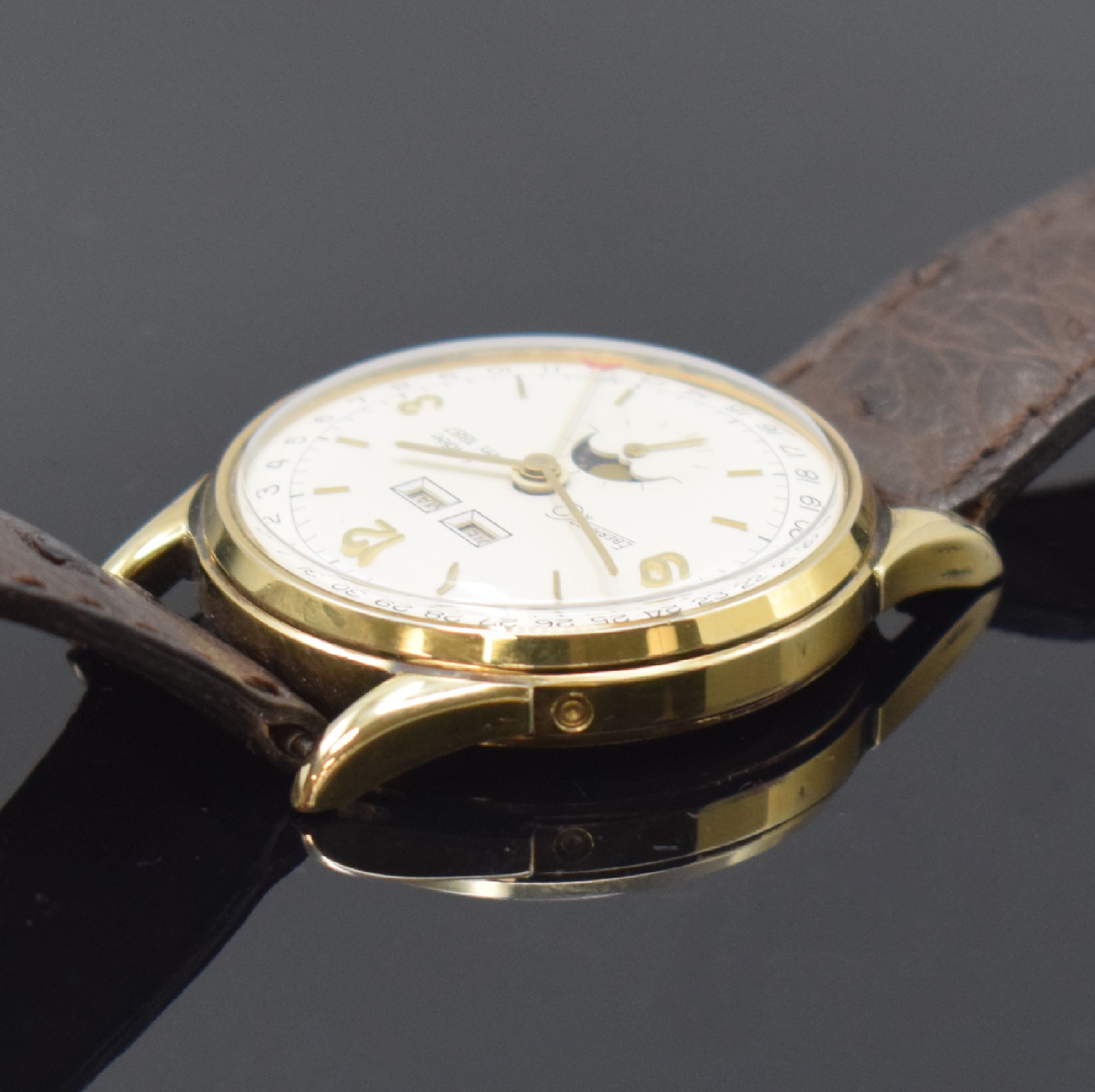 Detail c: EBERHARD & CO. Herrenarmbanduhr mit Vollkalenderanzeige und Mondphase, Schweiz um 1987, Handaufzug, auf 499 Stück limitiertes Sondermodell, ...