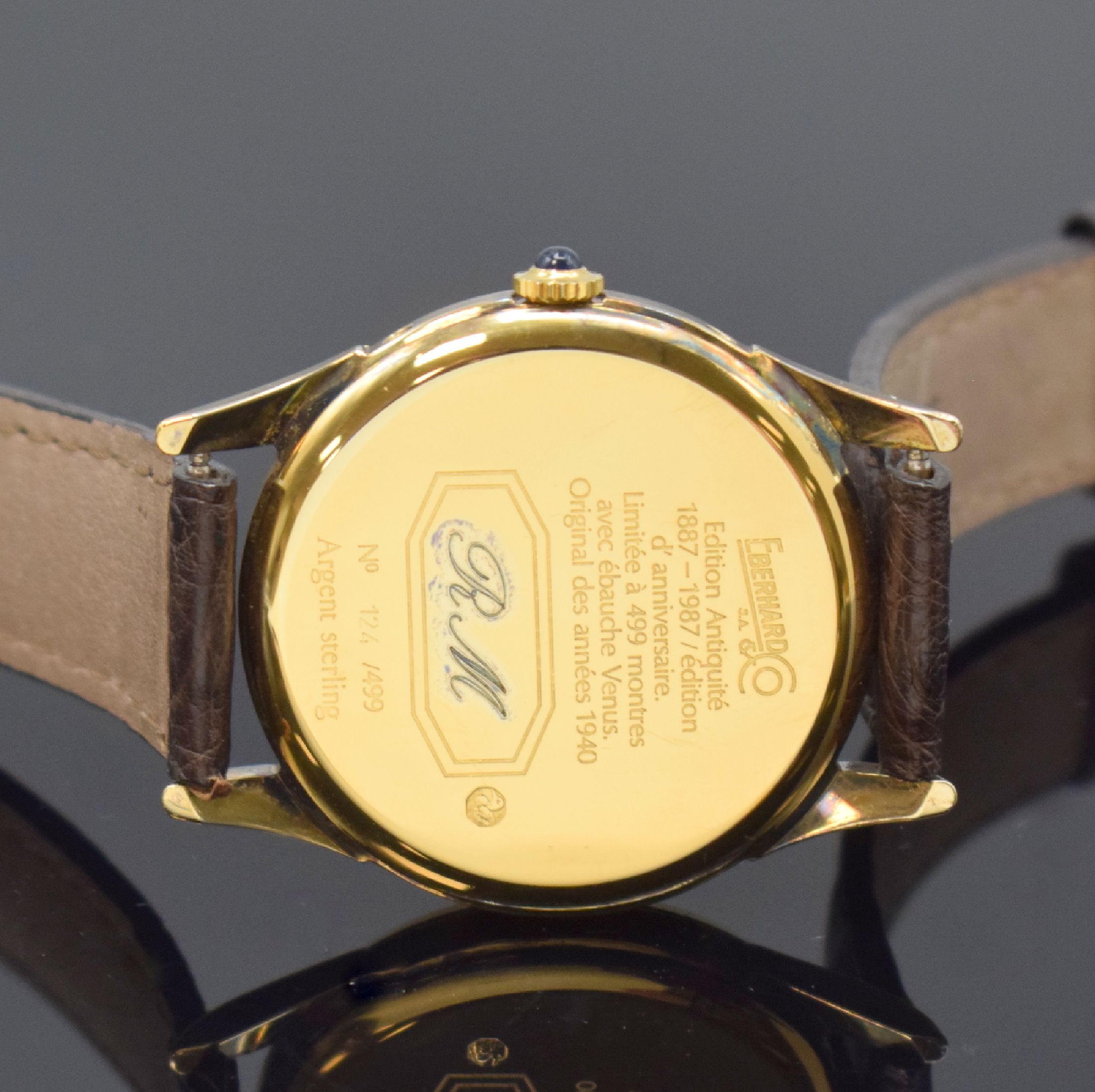 Detail d: EBERHARD & CO. Herrenarmbanduhr mit Vollkalenderanzeige und Mondphase, Schweiz um 1987, Handaufzug, auf 499 Stück limitiertes Sondermodell, ...