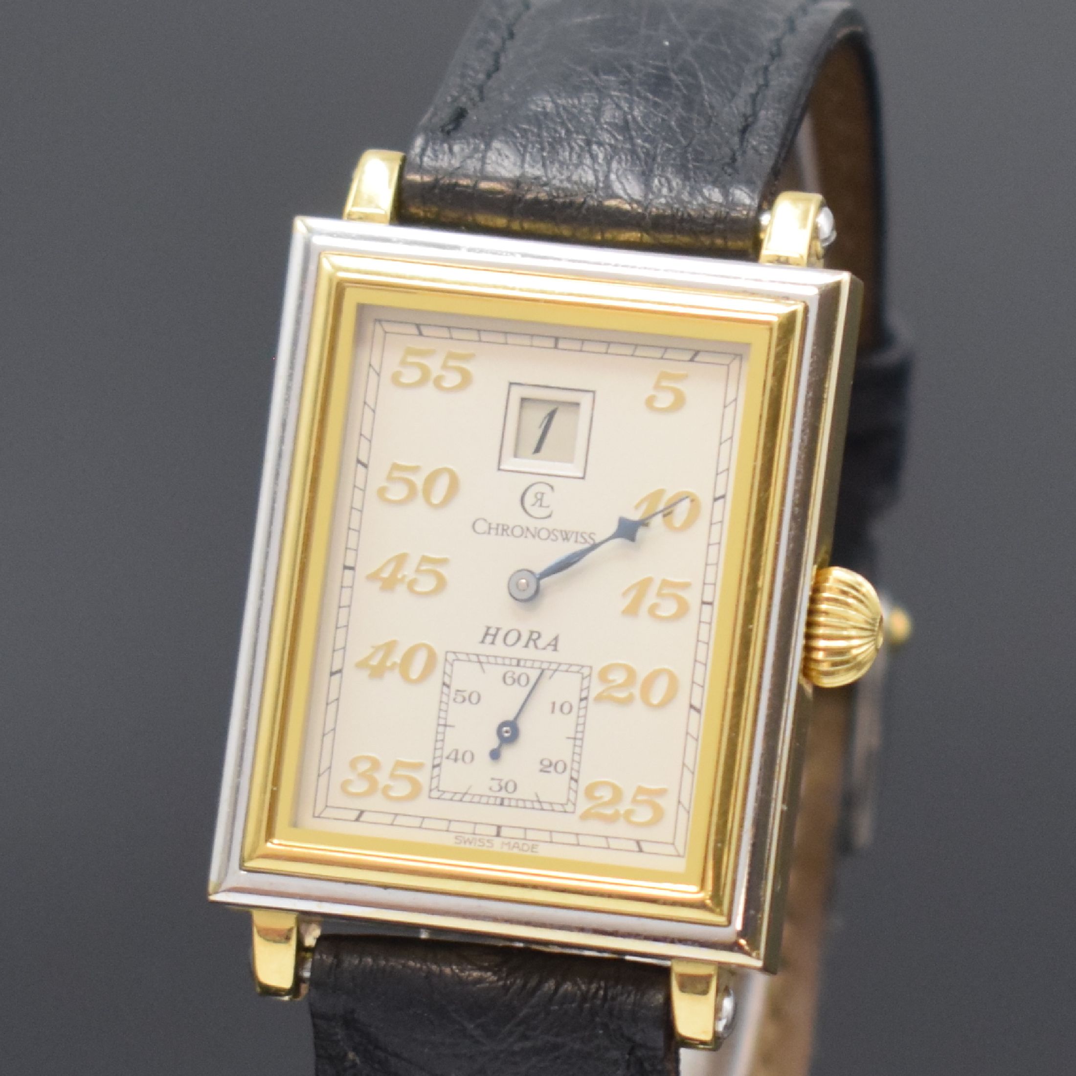 Detail a: CHRONOSWISS limitierte Herrenarmbanduhr Modell Hora Referenz CH 1351, Handaufzug, Schweiz um 1990, GG/WG 750/000 inkl. orig. Lederband m. orig. ...