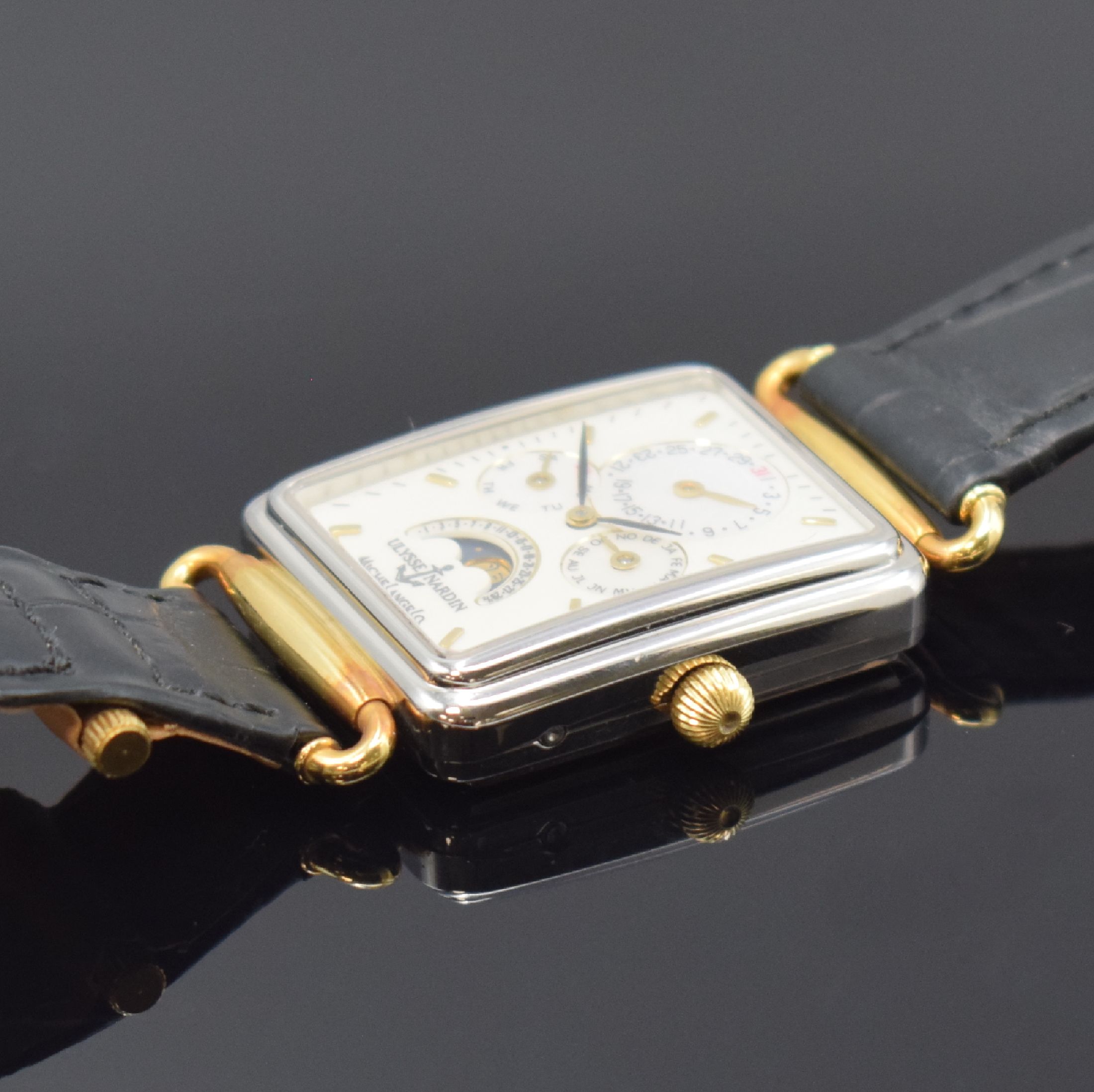 Detail c: ULYSSE NARDIN Herrenarmbanduhr Michelangelo mit Vollkalenderanzeige und Mondphase Referenz 164-44, Schweiz um 1995, Automatik, Edelstahl/Gold ...