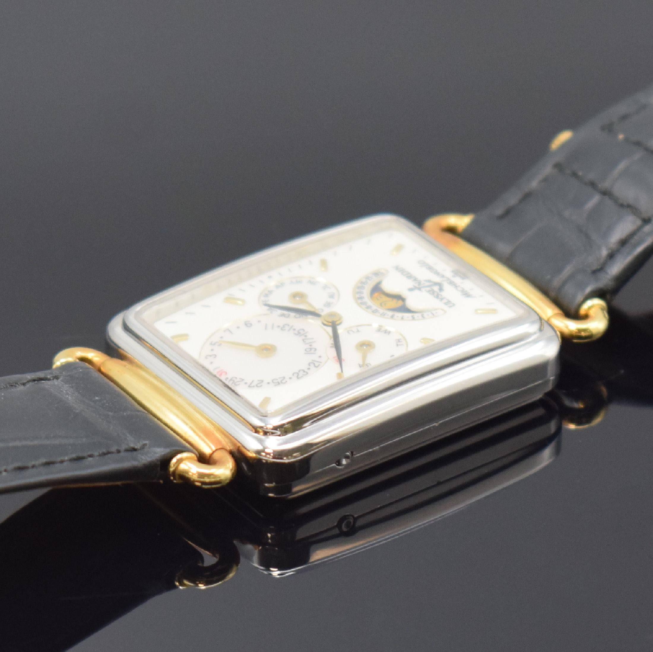 Detail d: ULYSSE NARDIN Herrenarmbanduhr Michelangelo mit Vollkalenderanzeige und Mondphase Referenz 164-44, Schweiz um 1995, Automatik, Edelstahl/Gold ...