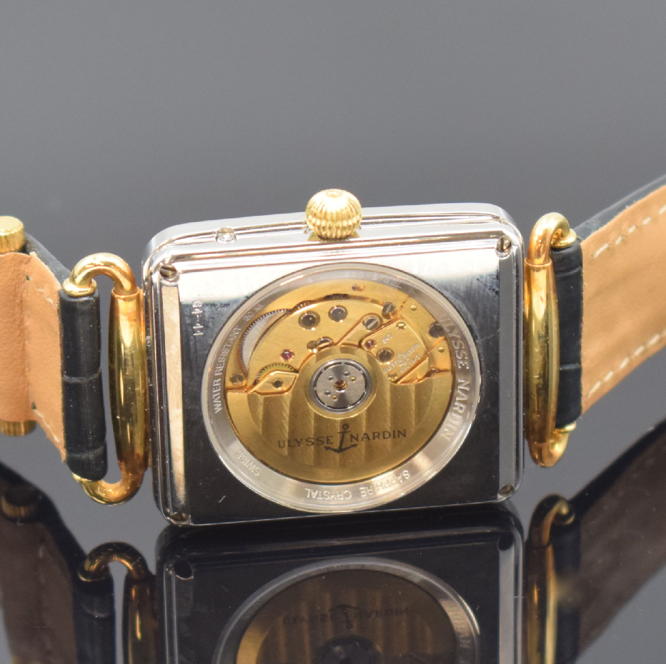 Detail e: ULYSSE NARDIN Herrenarmbanduhr Michelangelo mit Vollkalenderanzeige und Mondphase Referenz 164-44, Schweiz um 1995, Automatik, Edelstahl/Gold ...