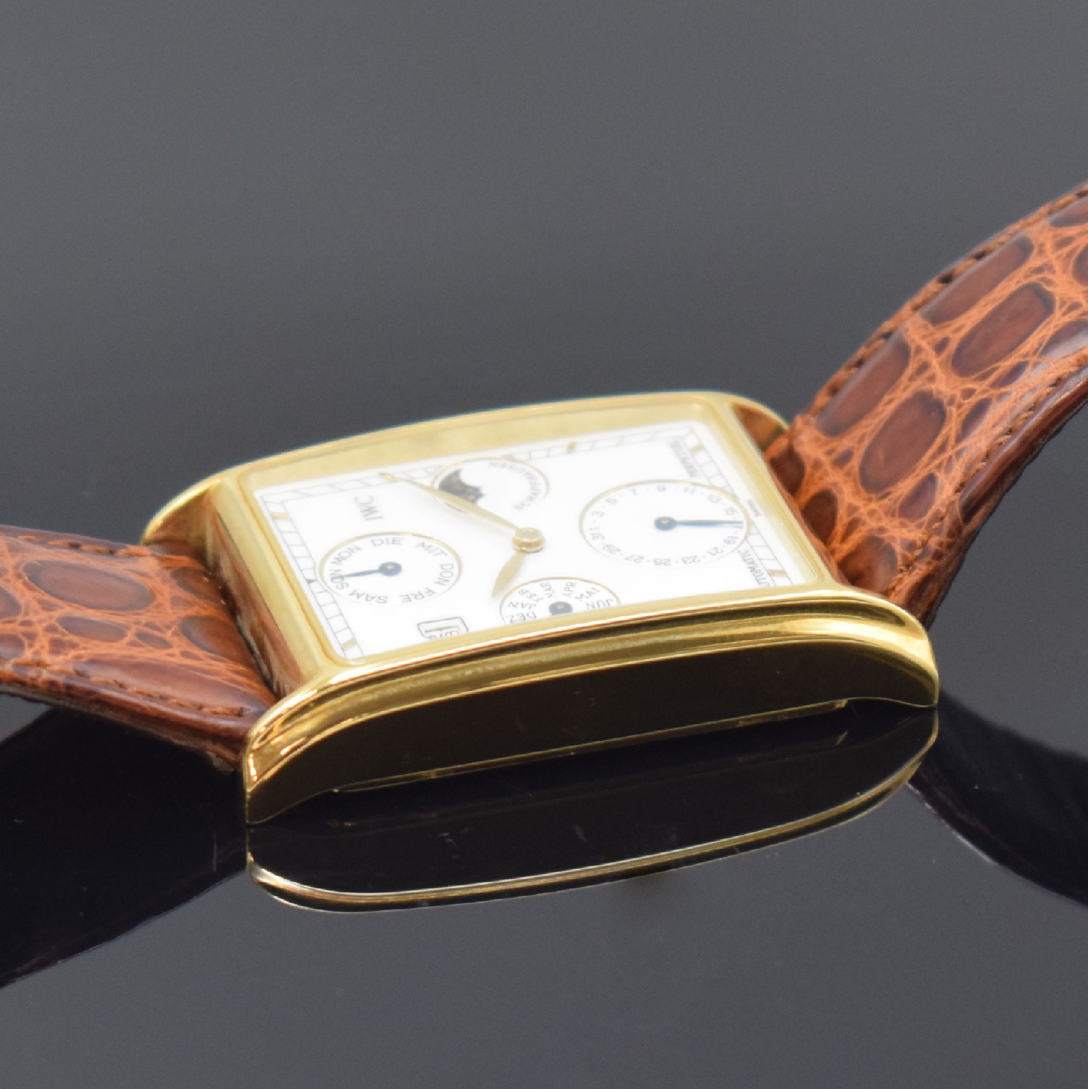 Detail d: IWC feine astronomische Herrenarmbanduhr mit ewigem Kalender Modell Novecento in GG 750/000 Referenz 3545, Schweiz um 1995, Automatik, orig. ...