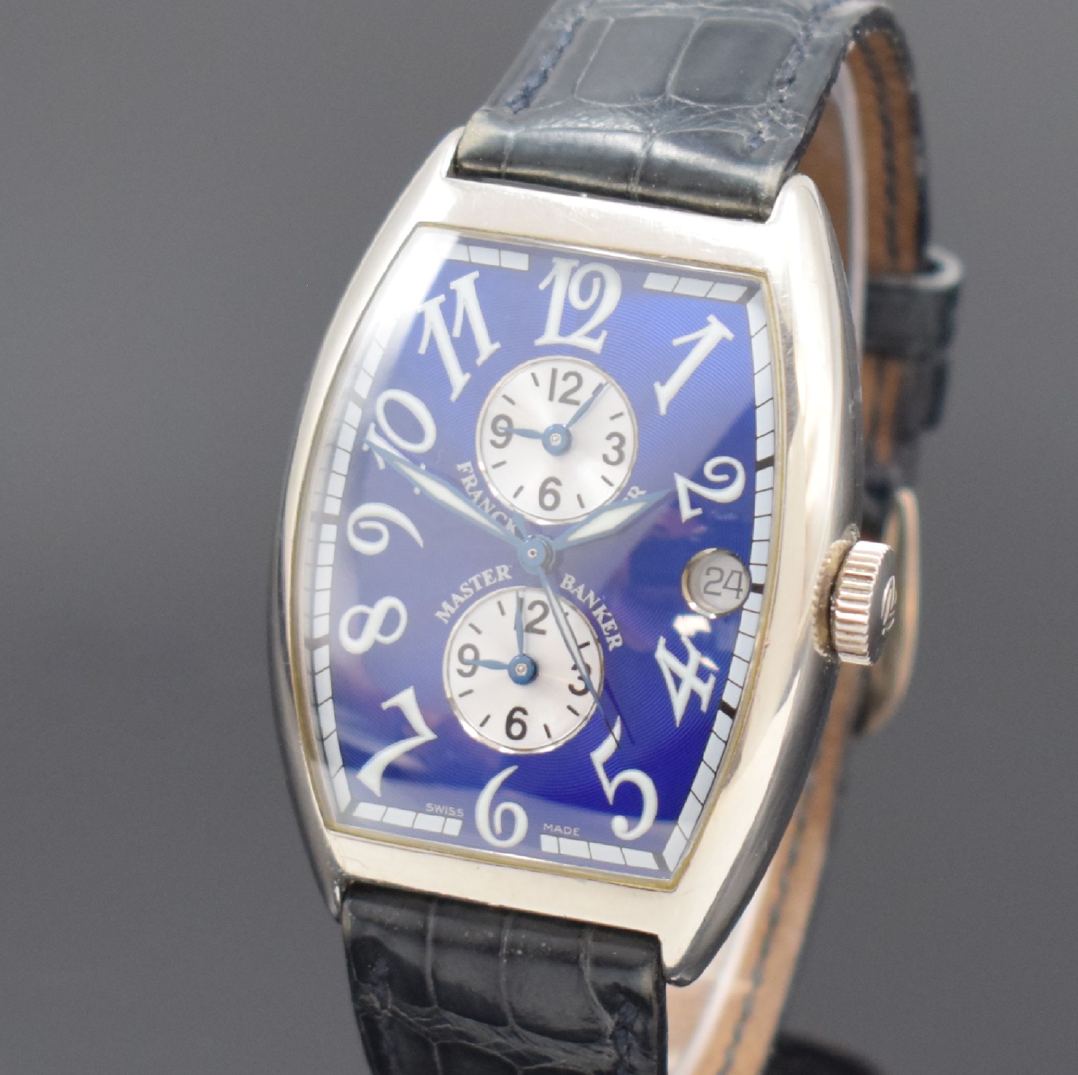 Detail a: FRANCK MULLER Herrenarmbanduhr Modell Master Banker mit 3-Zeitzonen in WG 750/000 Referenz 6850 MB, Schweiz um 2005, Automatik, orig. Lederband m. WG ...