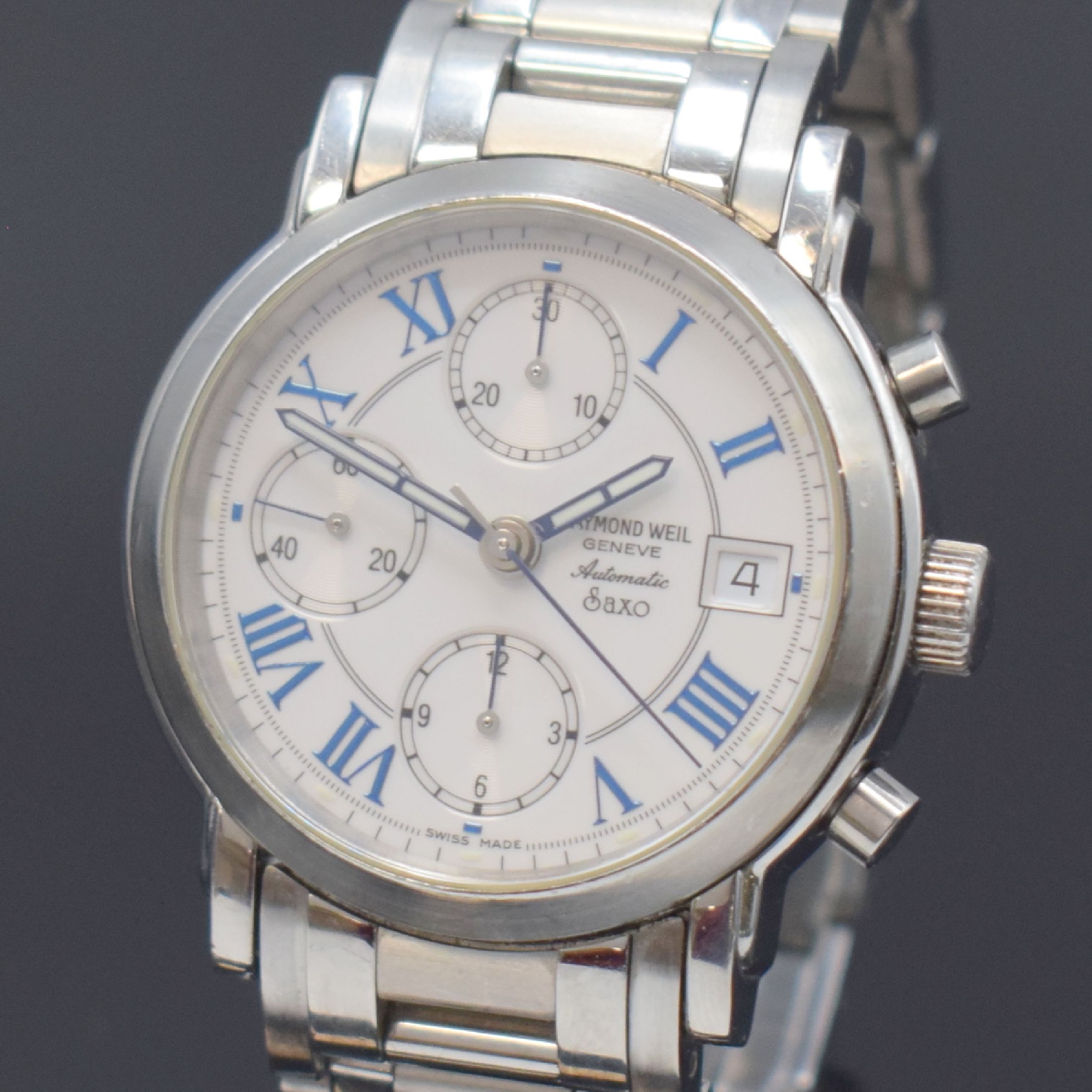 Detail a: RAYMOND WEIL Saxo Armbandchronograph in Stahl, Schweiz um 2000, Automatik, 4-fach verschr. Geh., Gliederband m. dopp. Faltschl., Krone verschr., ...