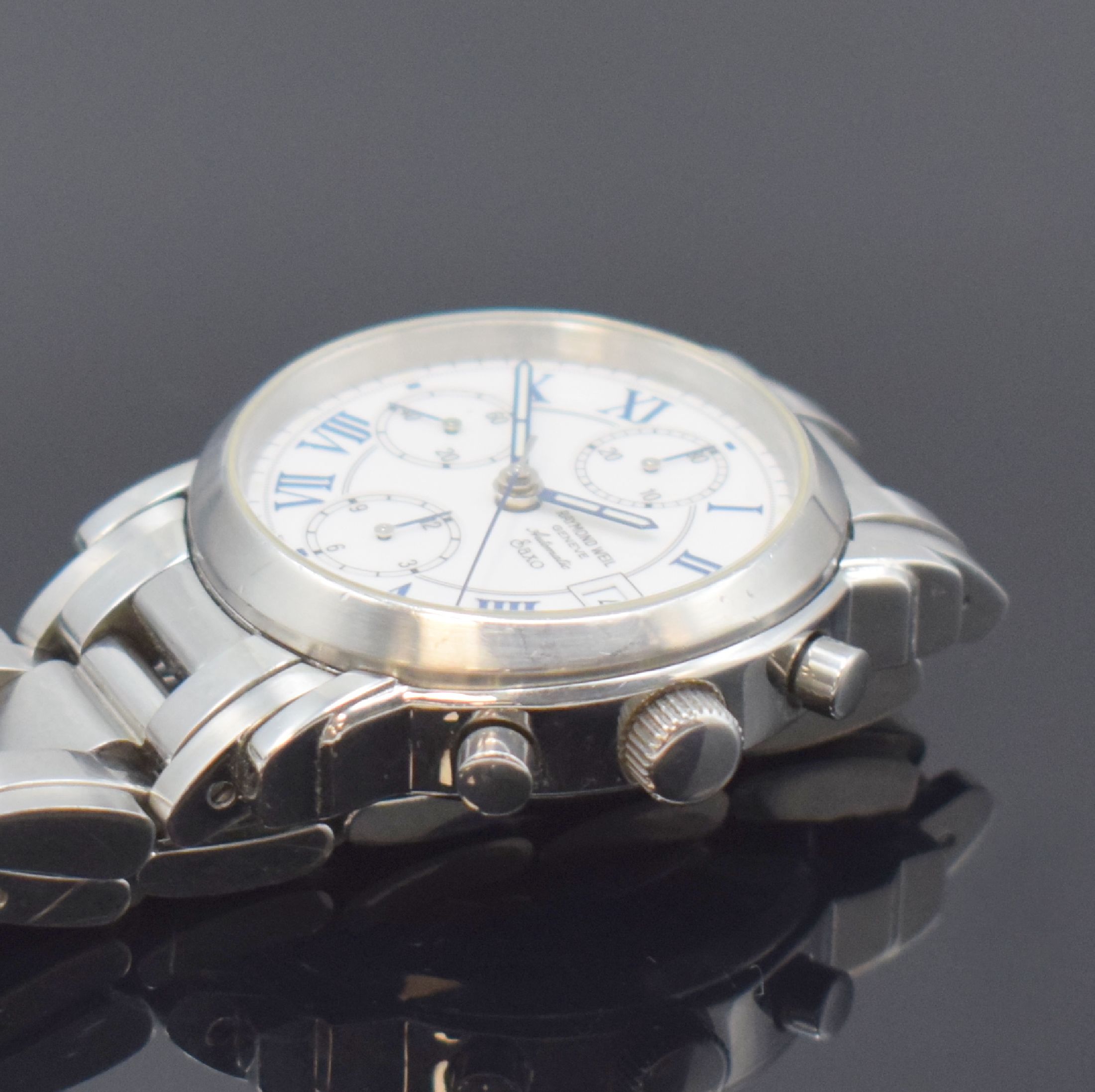 Detail c: RAYMOND WEIL Saxo Armbandchronograph in Stahl, Schweiz um 2000, Automatik, 4-fach verschr. Geh., Gliederband m. dopp. Faltschl., Krone verschr., ...