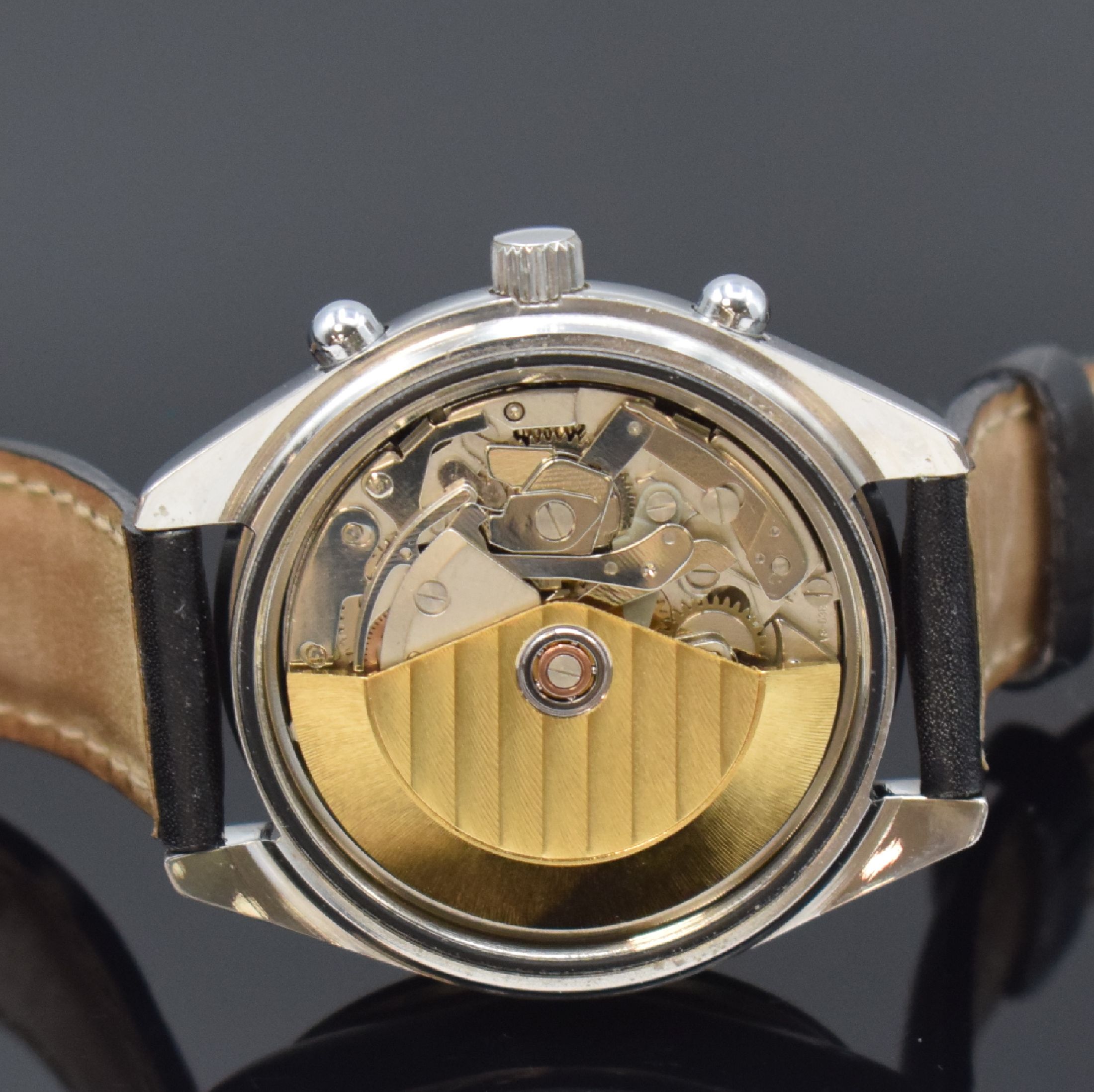 Detail d: FESTINA Armbandchronograph in Stahl, Schweiz um 1995, Automatik, pol. Geh., Boden u. Krone verschr., schwarze Tachymeter-Lünette, silb. Zifferbl., ...
