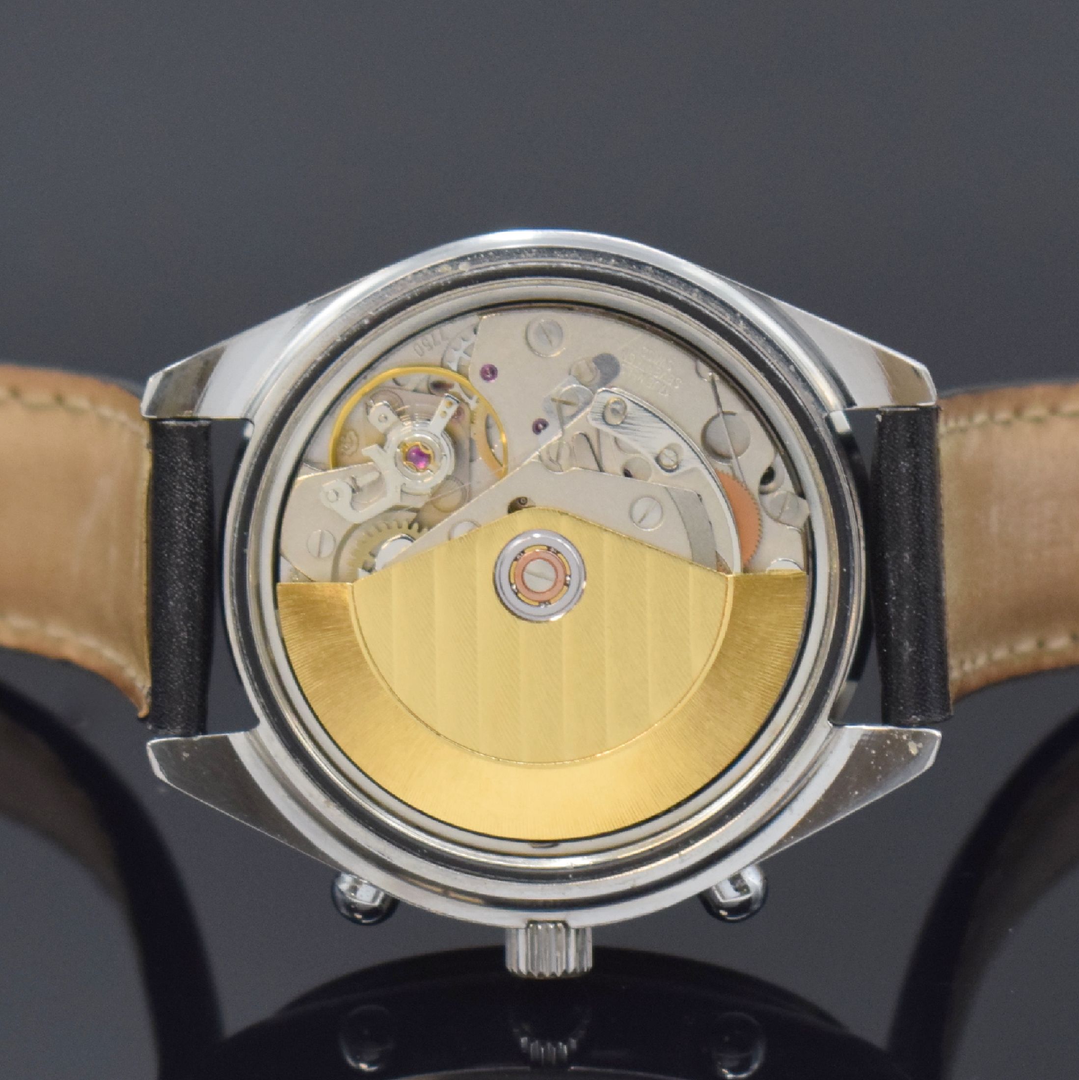 Detail e: FESTINA Armbandchronograph in Stahl, Schweiz um 1995, Automatik, pol. Geh., Boden u. Krone verschr., schwarze Tachymeter-Lünette, silb. Zifferbl., ...