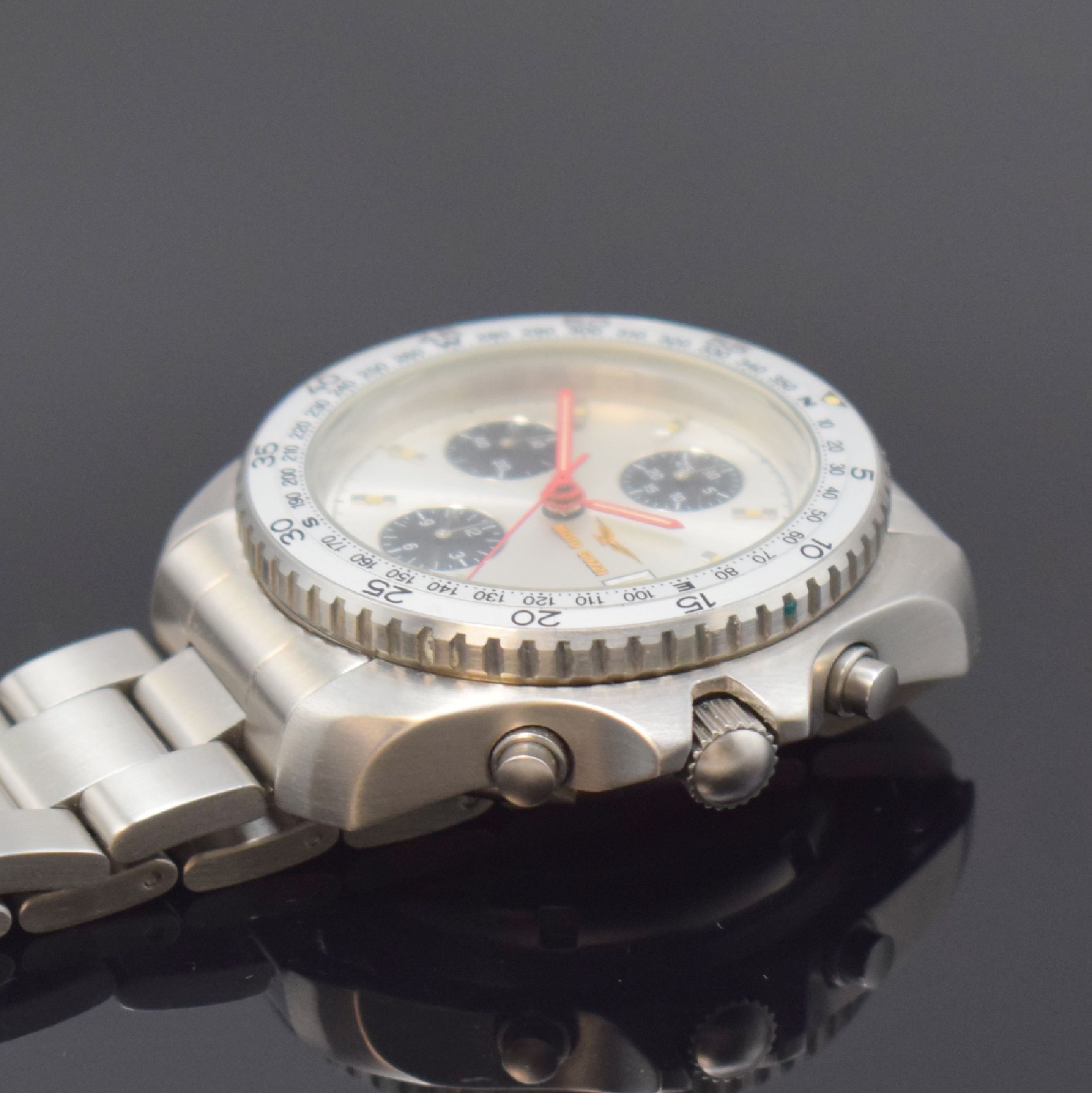 Detail c: MOTO GUZZI / DPW Chrono Legend Jubiläums- Herrenchronograph in Stahl/Stahlband, Schweiz um 1996, Automatik, beids. vergl. Geh., Boden u. Krone ...